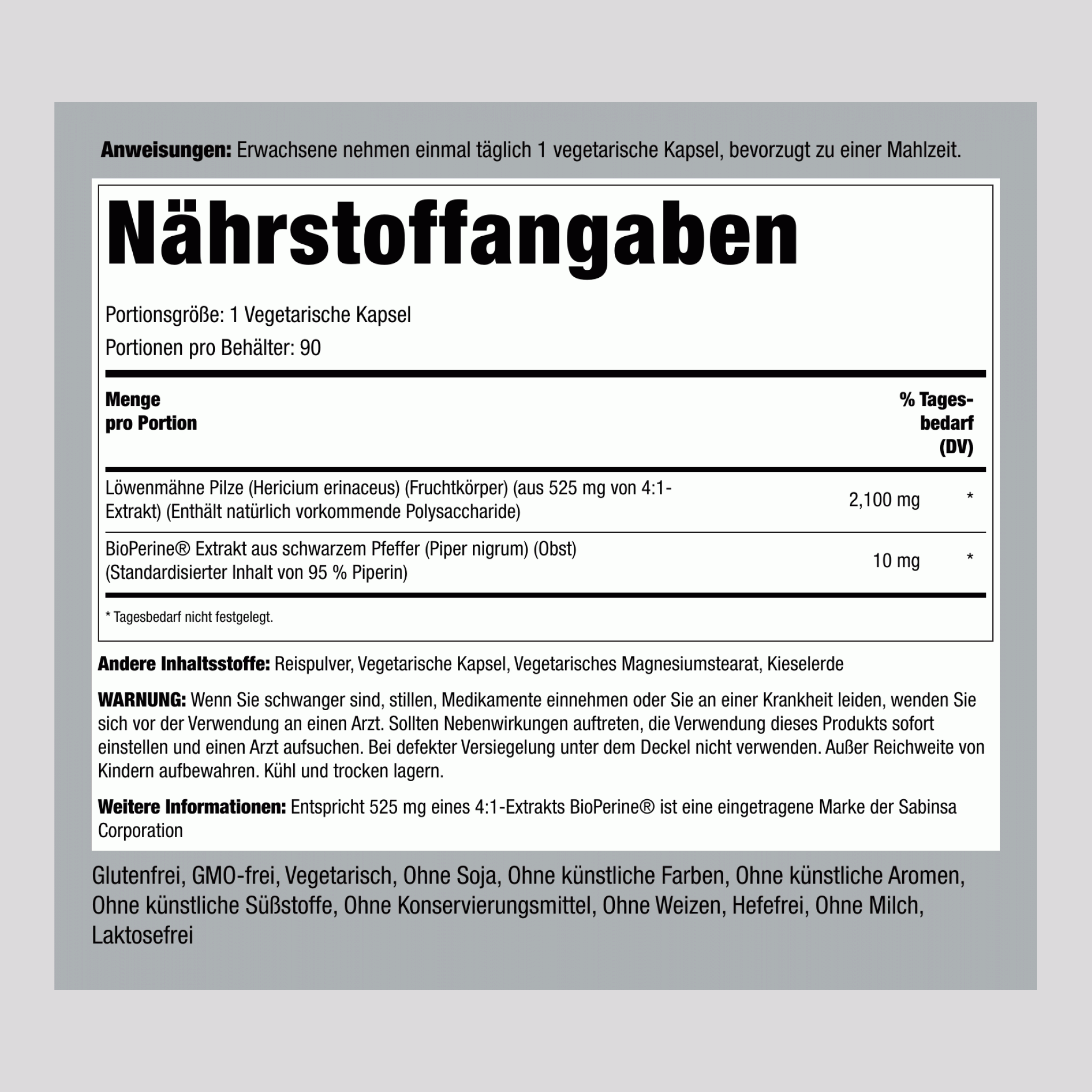 Super Igelstachelbart Pilz, 2100 mg, 90 vegetarische Kapseln