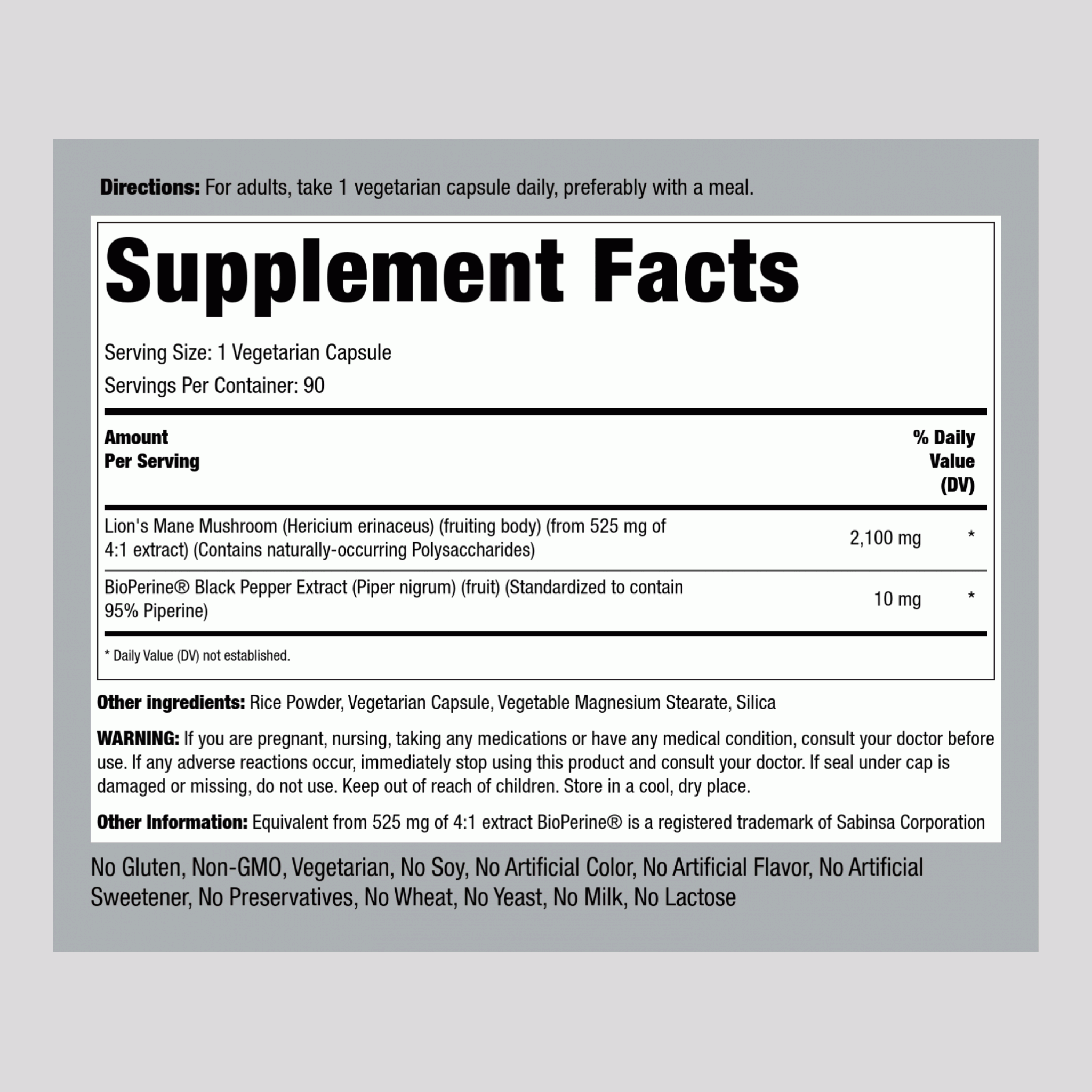 Super Lion's Mane Mushroom, 2100 mg, 90 Vegetarian Capsules