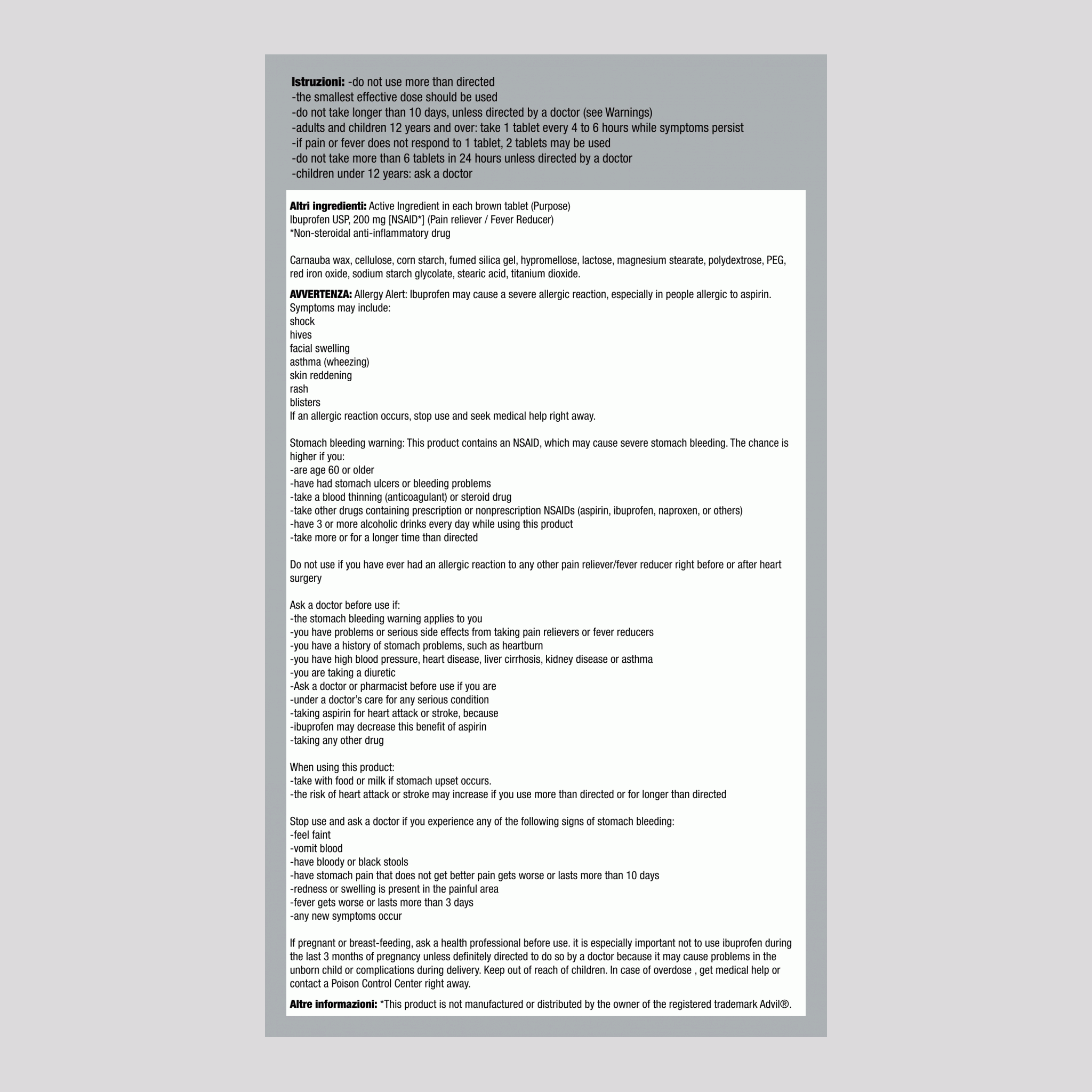 ibuprofene 200 mg Confrontare con Advil 100 Tabletlər     