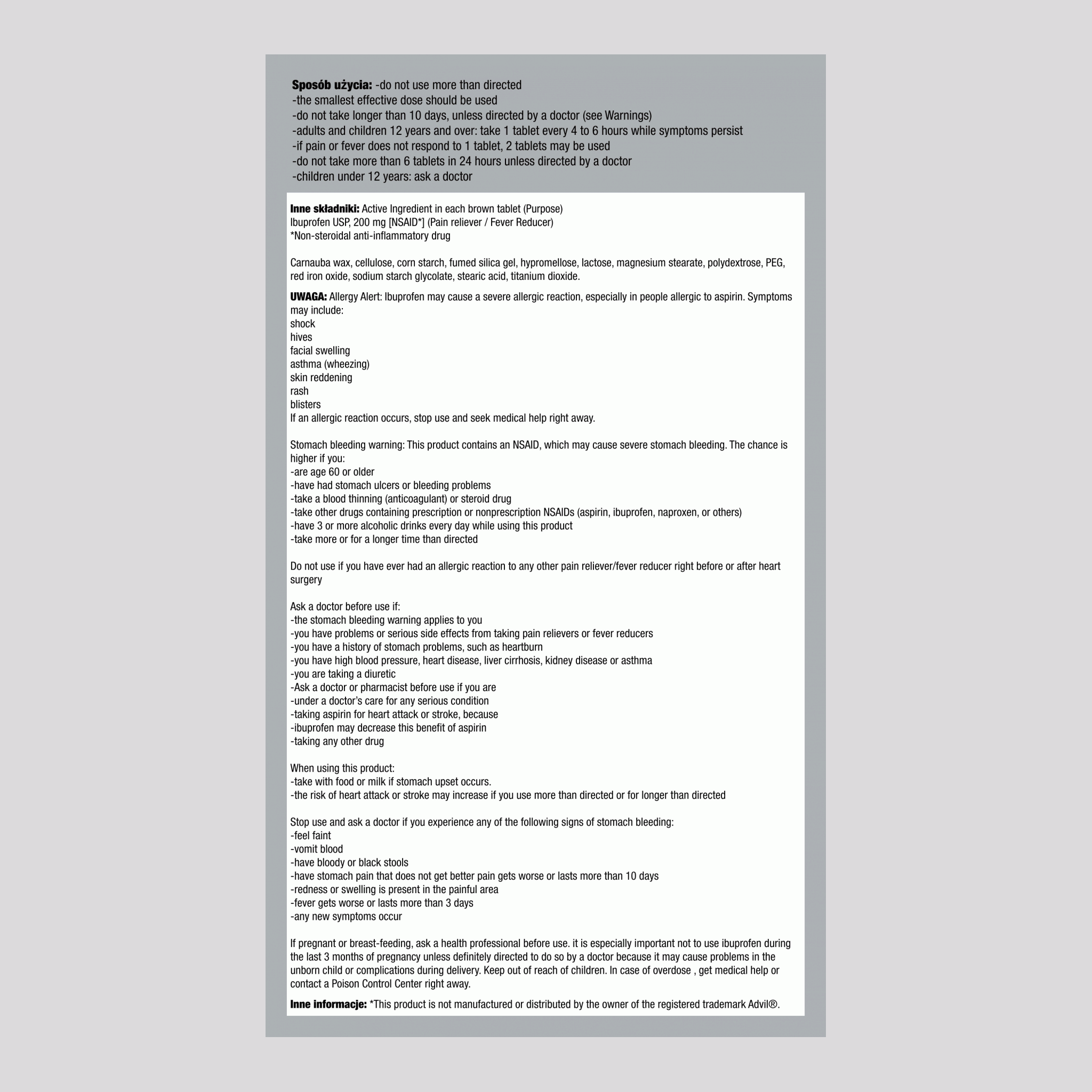 Ibuprofen 200 mg Porównaj do Advil 100 Tabletlər     