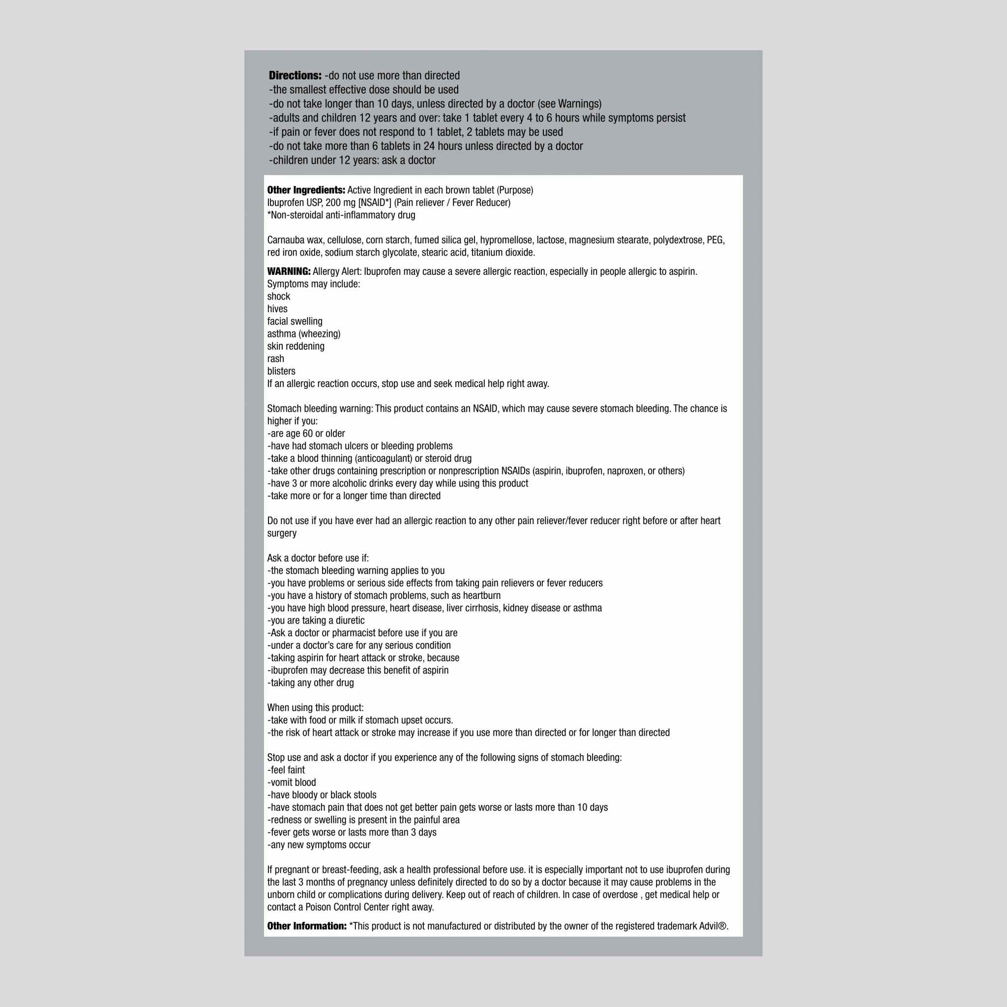 布洛芬  200 mg 比較對象 Advil 100 Tabletlər     