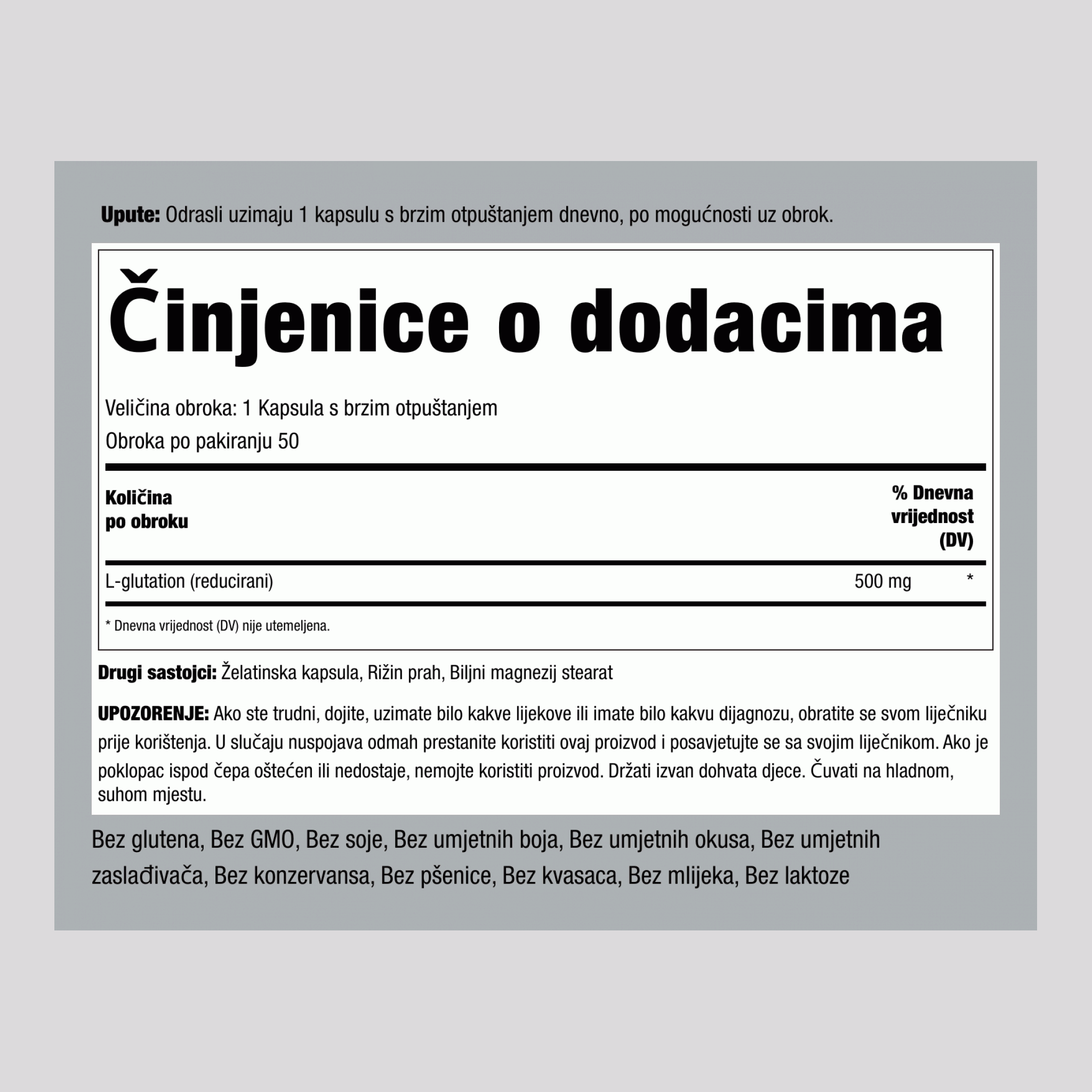 L-glutatin (reducirani) 500 mg 50 Kapsule s brzim otpuštanjem     