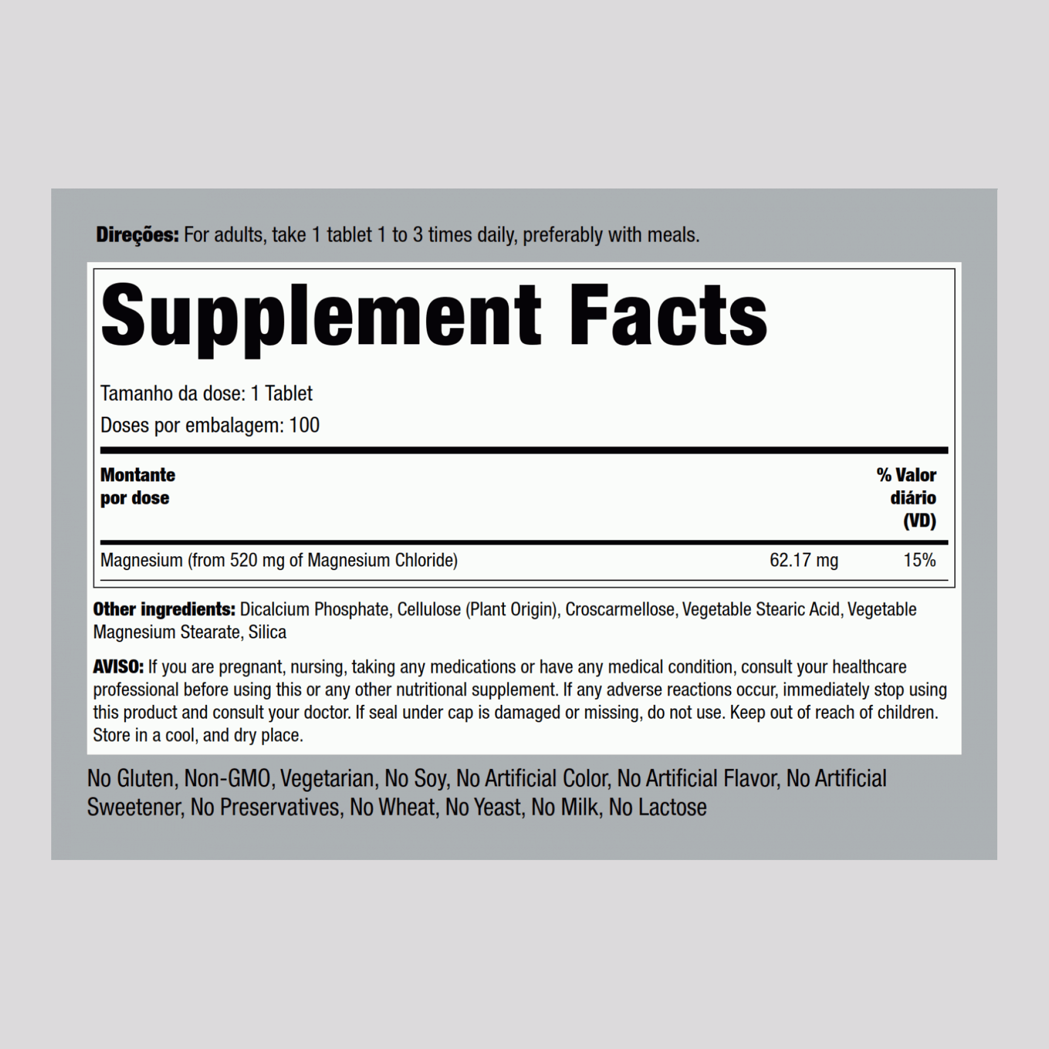 Cloreto de magnésio  520 mg 100 Comprimidos     