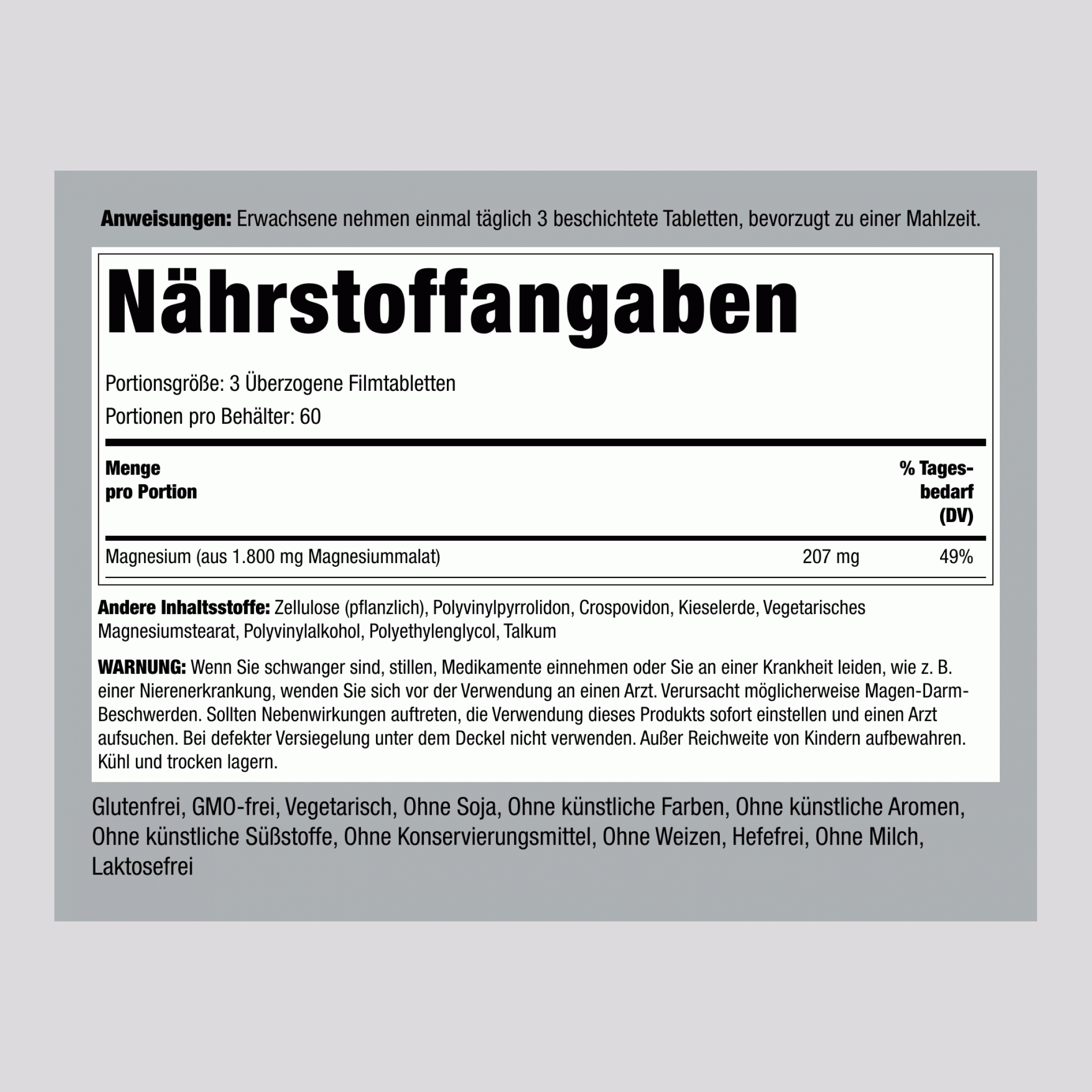 Magnesium Malat, 1800 mg (pro Portion), 180 überzogene Tabletten