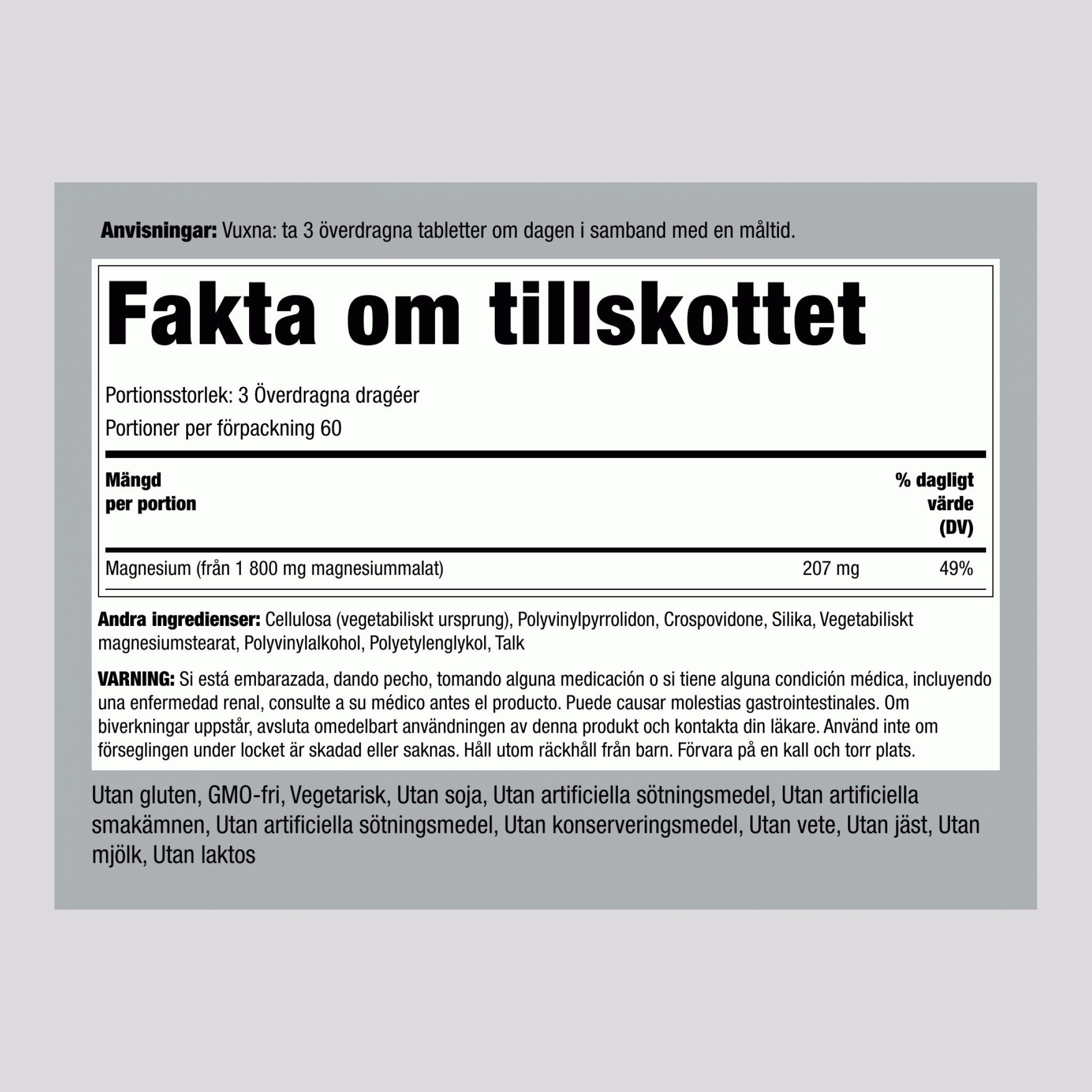 Magnesium Malate, 1800 mg (per portion), 180 Dragerade Tabletter