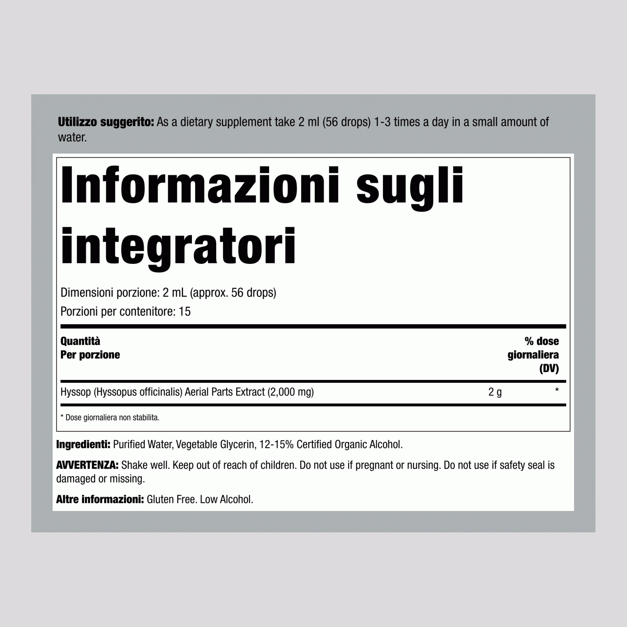 Estratto liquido di Issopo 1 fl oz 30 mL Flacone contagocce    