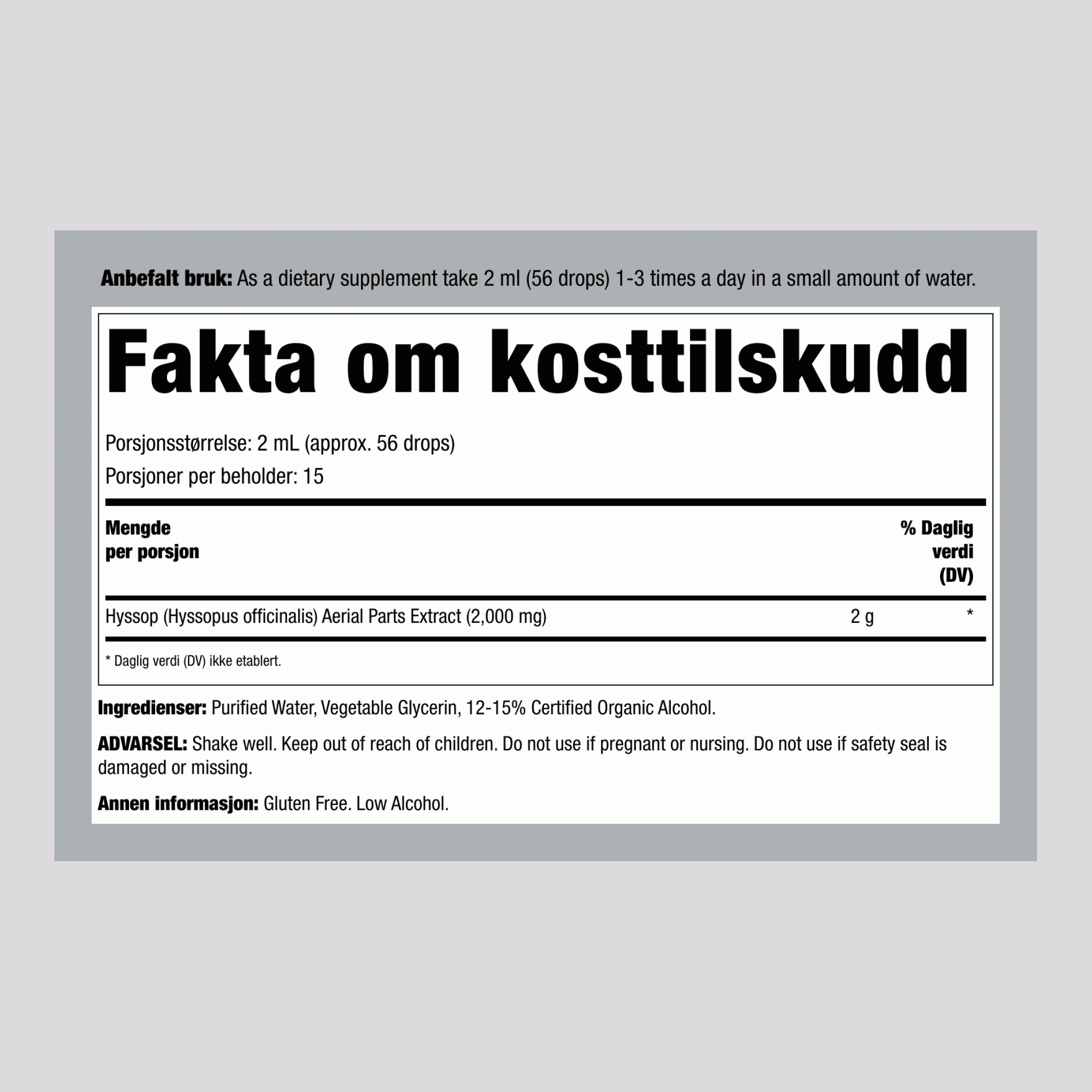 Flytende isop-ekstrakt 1 ounce 30 mL Pipetteflaske    