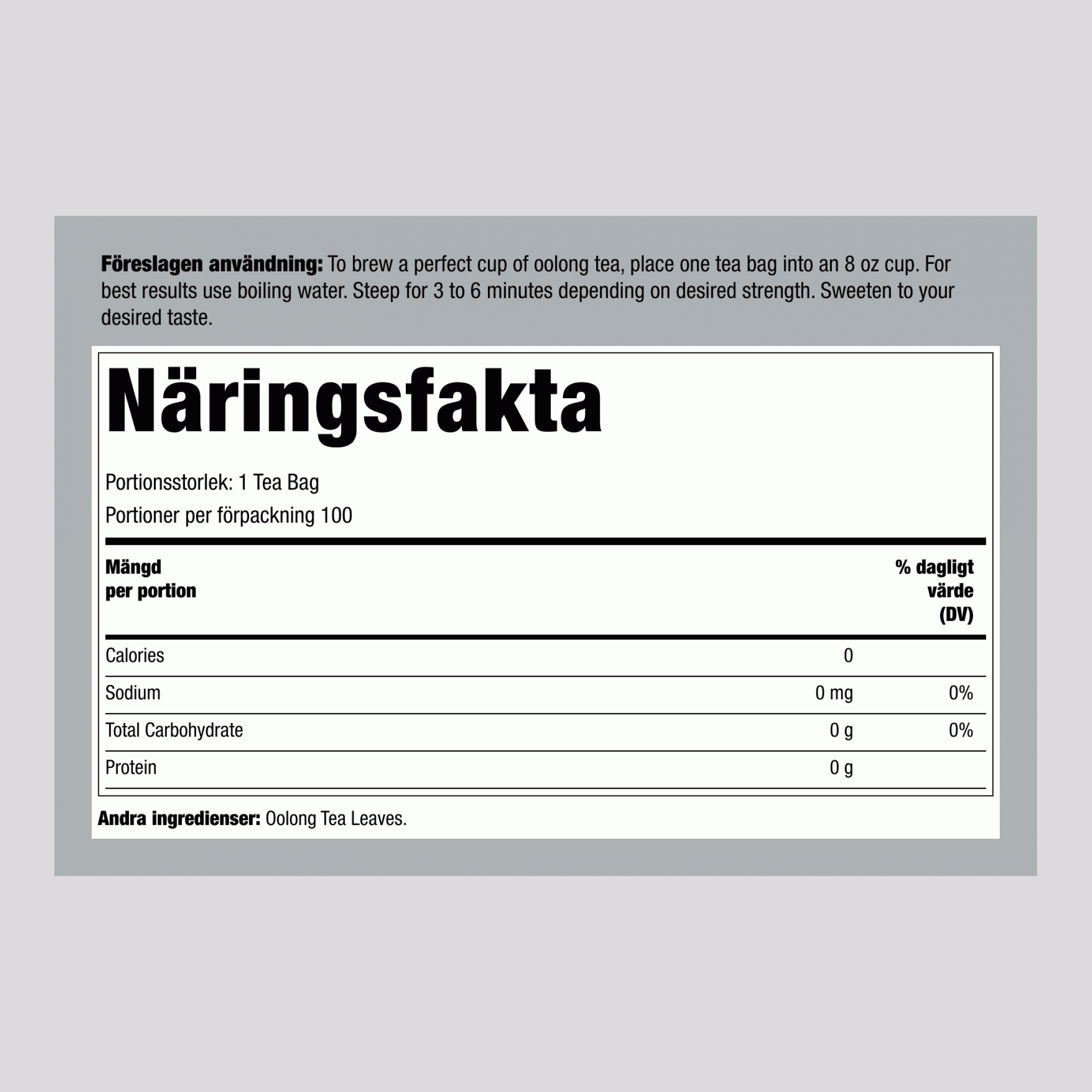 Oolong-te, 100 tepåsar