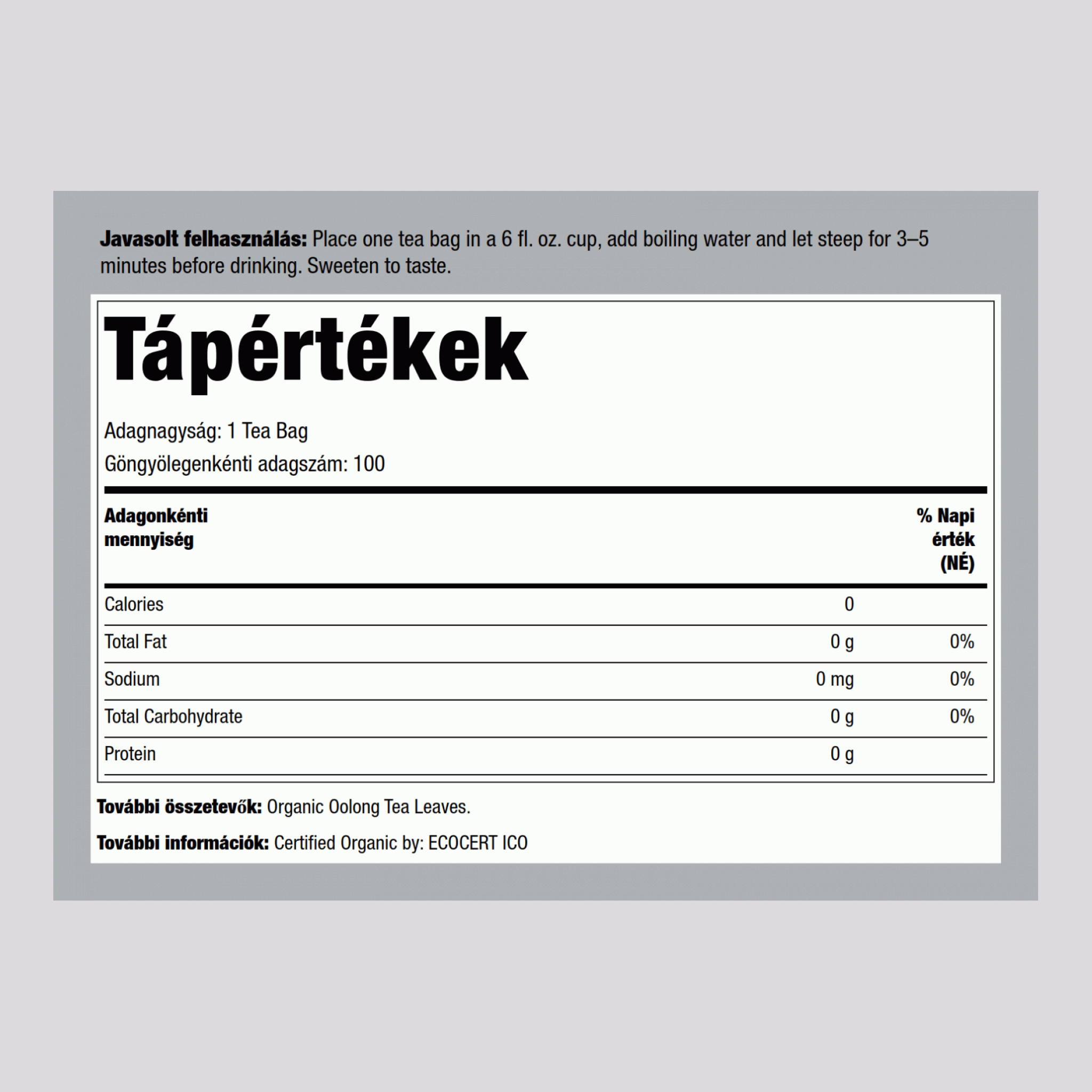 Oolongtea (Organikus) 100 Teafilter       