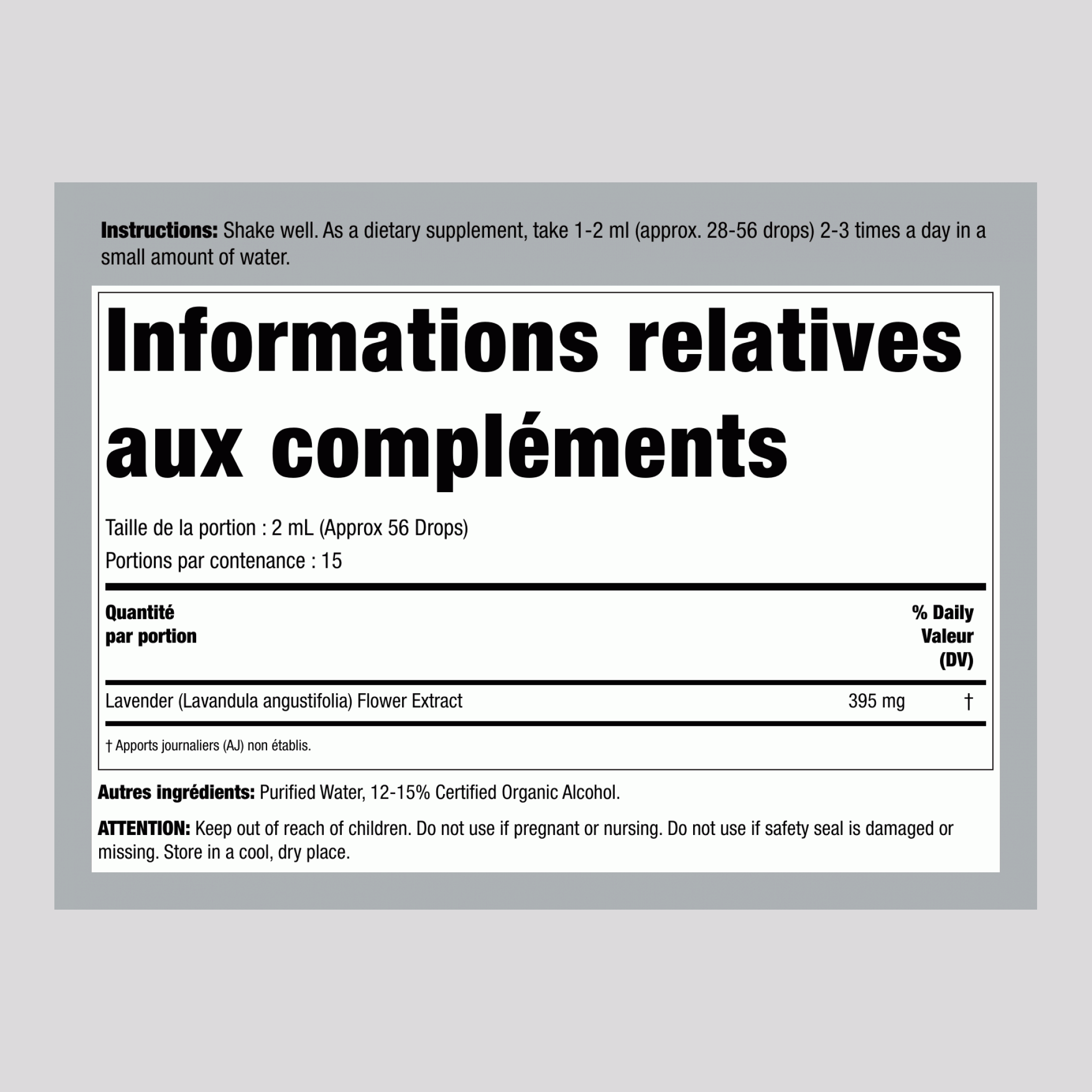 Extrait liquide de fleur de lavande 1 onces liquides 30 mL Compte-gouttes en verre    