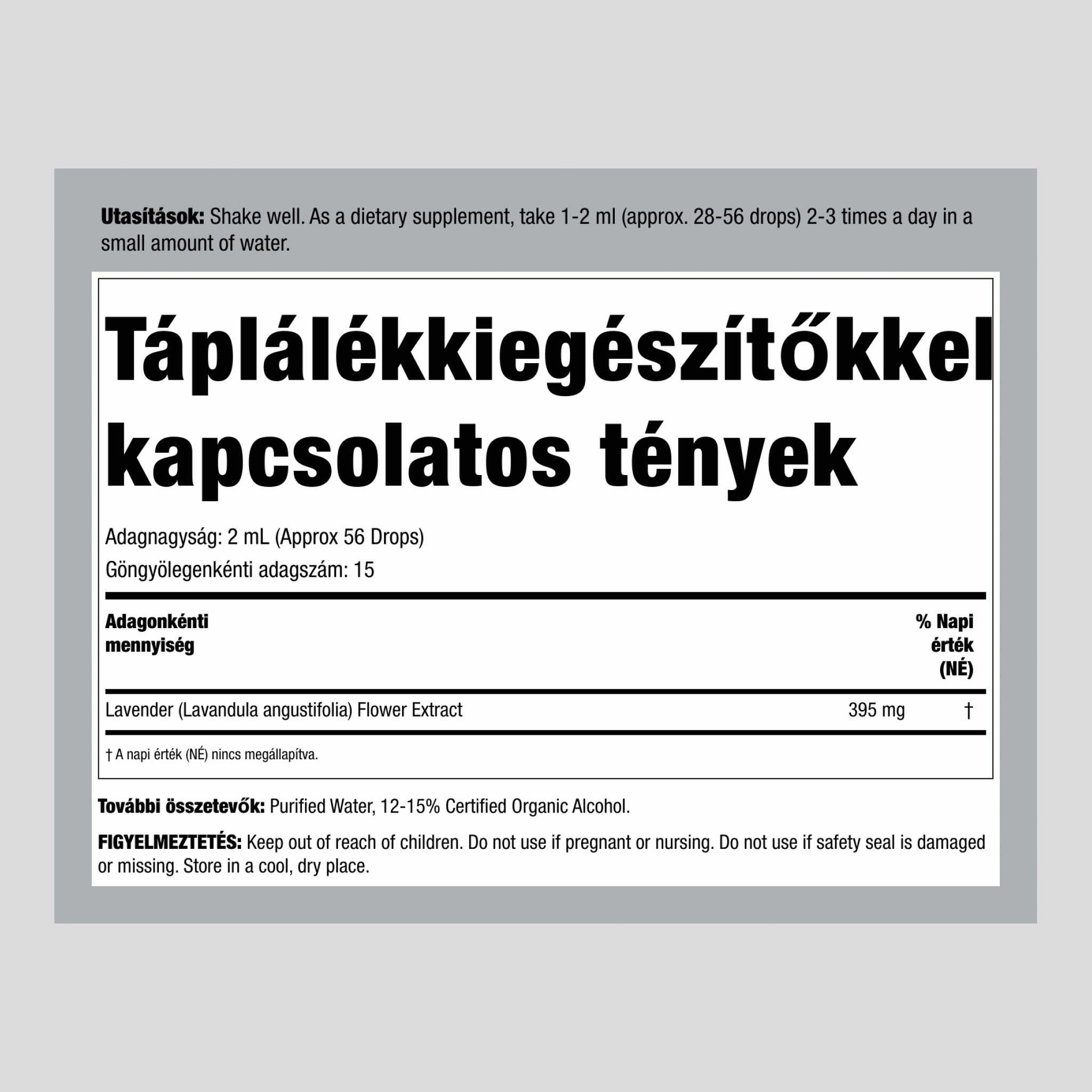 Levendulavirágkivonat (folyadék) 1 fl oz 30 ml Cseppentőpalack    