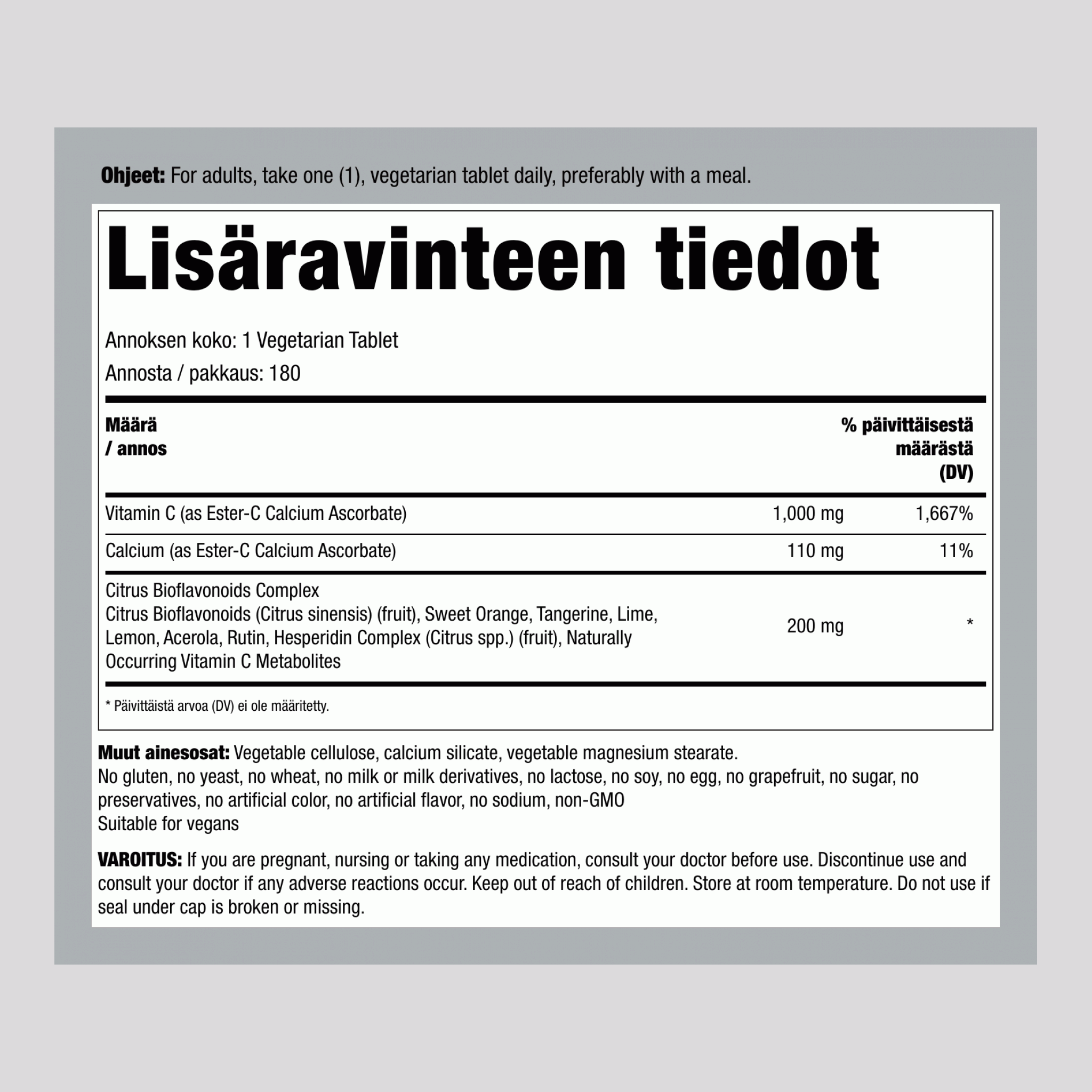 C-vitamiiniesteri ja sitrusflavonoideja 1000 mg 180 Kasvistabletit     