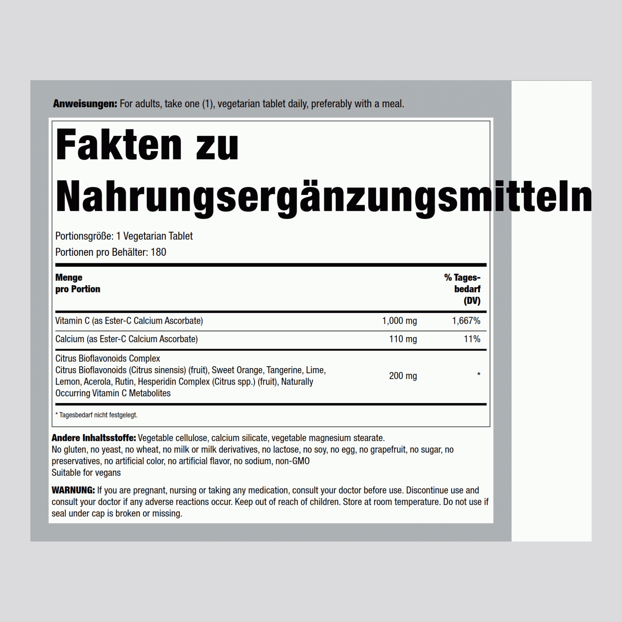 Ester-C mit Zitrus-Bioflavonoiden 1000 mg 180 Vegetarische Tabletten     