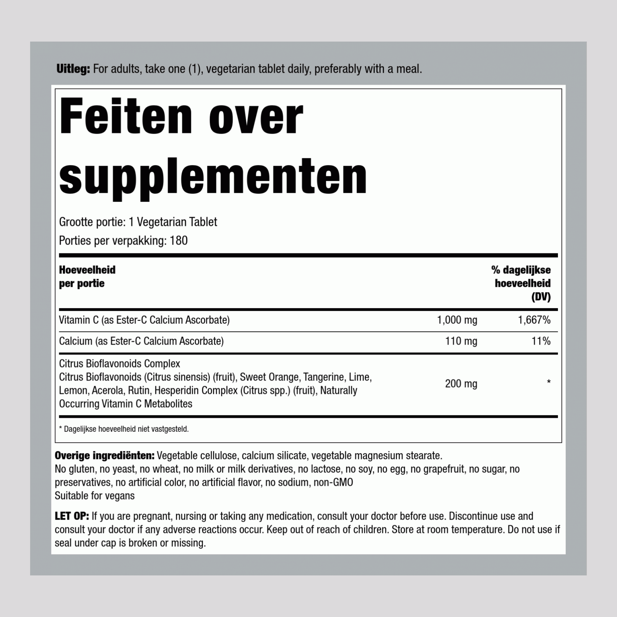 Ester C met citrusbioflavonoïden 1000 mg 180 Vegetarische tabletten     