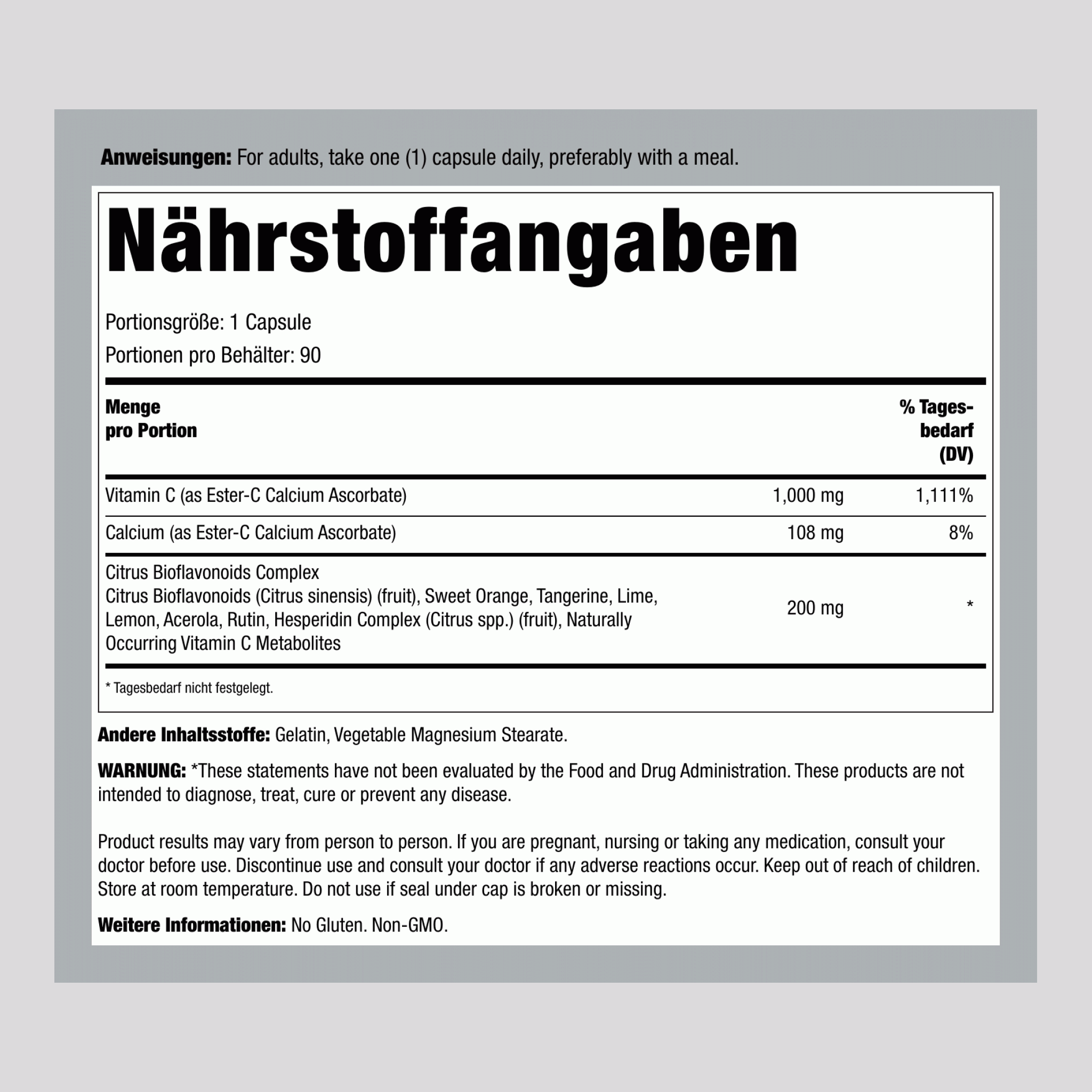 Ester-C mit Zitrus-Bioflavonoiden 1000 mg 90 Kapseln     