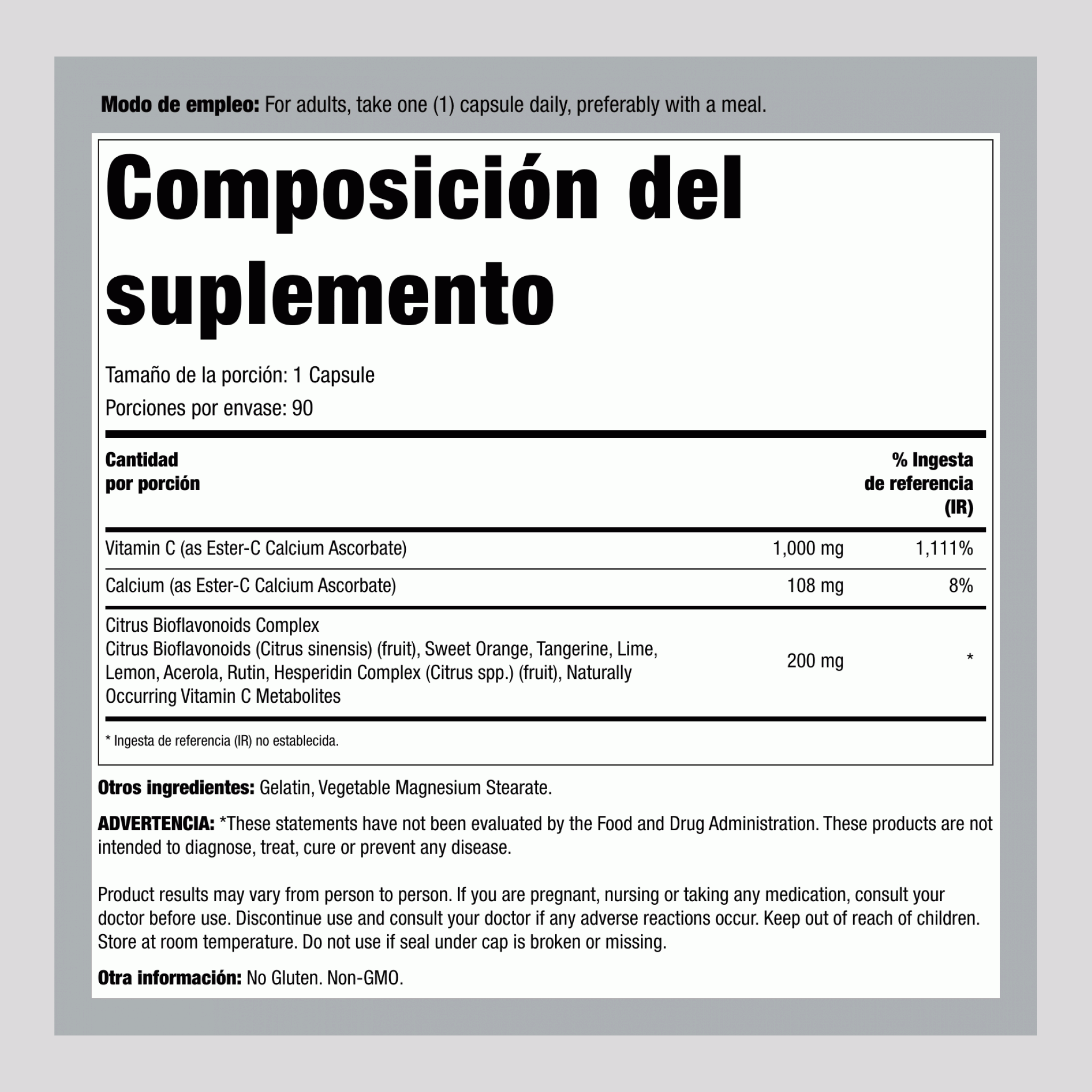Ester C con bioflavonoides cítricos 1000 mg 90 Cápsulas     