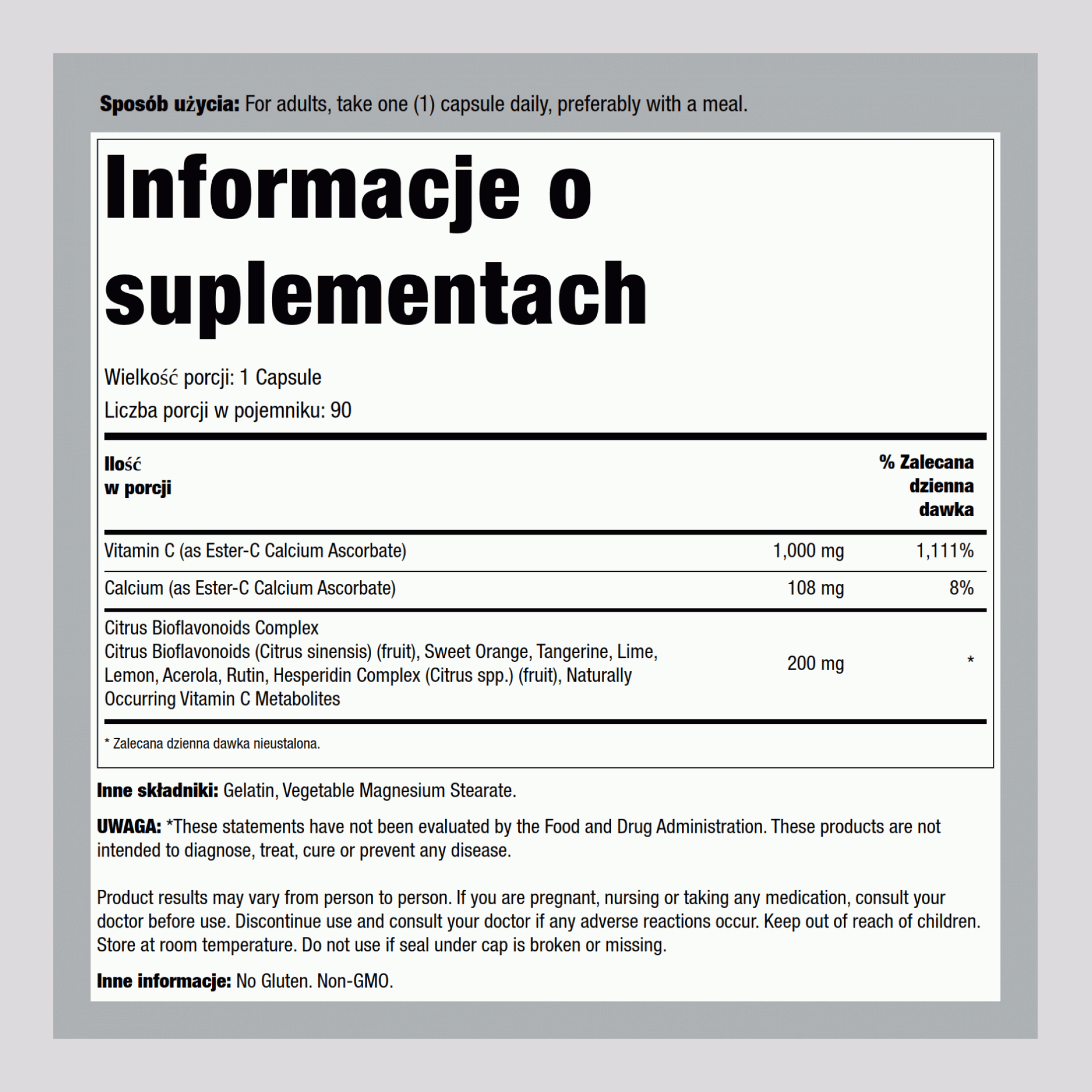 Ester C z bioflawonoidami z cytrusów 1000 mg 90 Kapsułki     