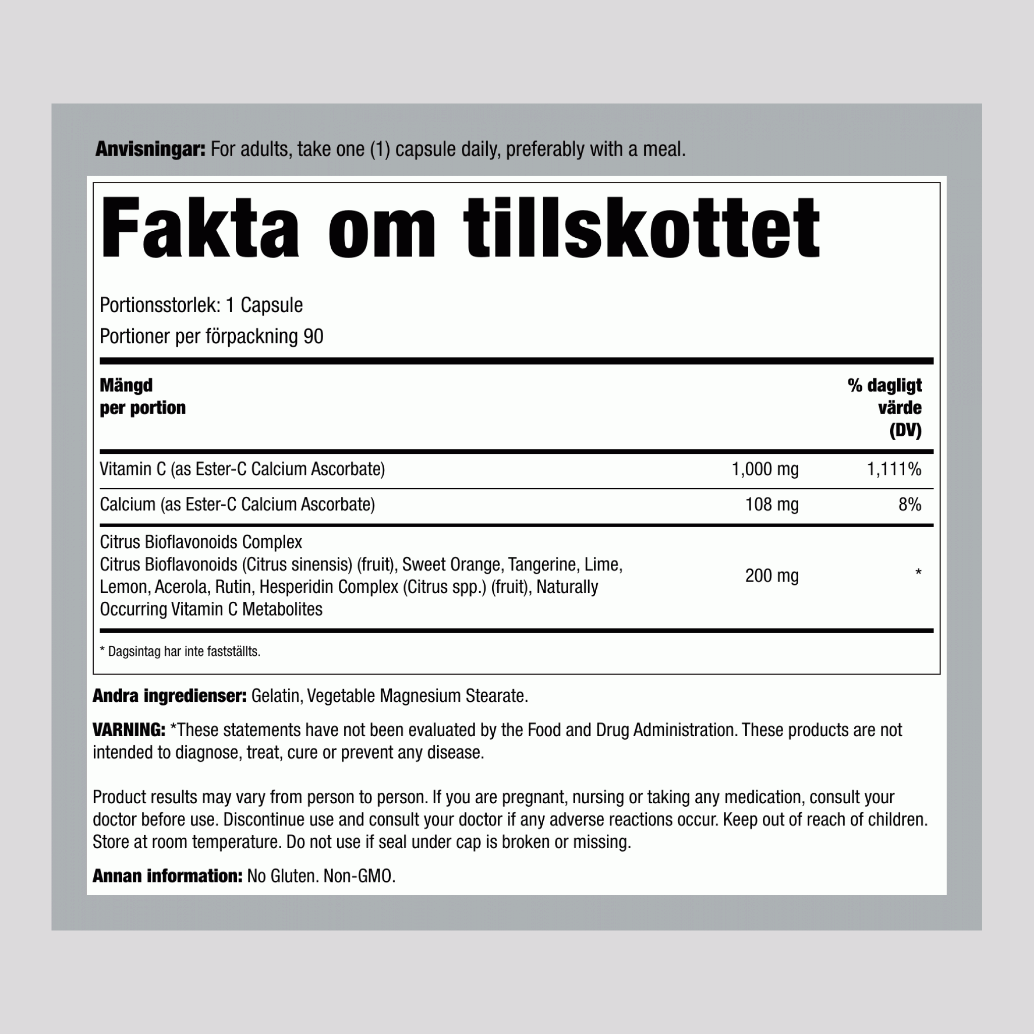 Ester C med citrus-bioflavonoider 1000 mg 90 Kapslar     