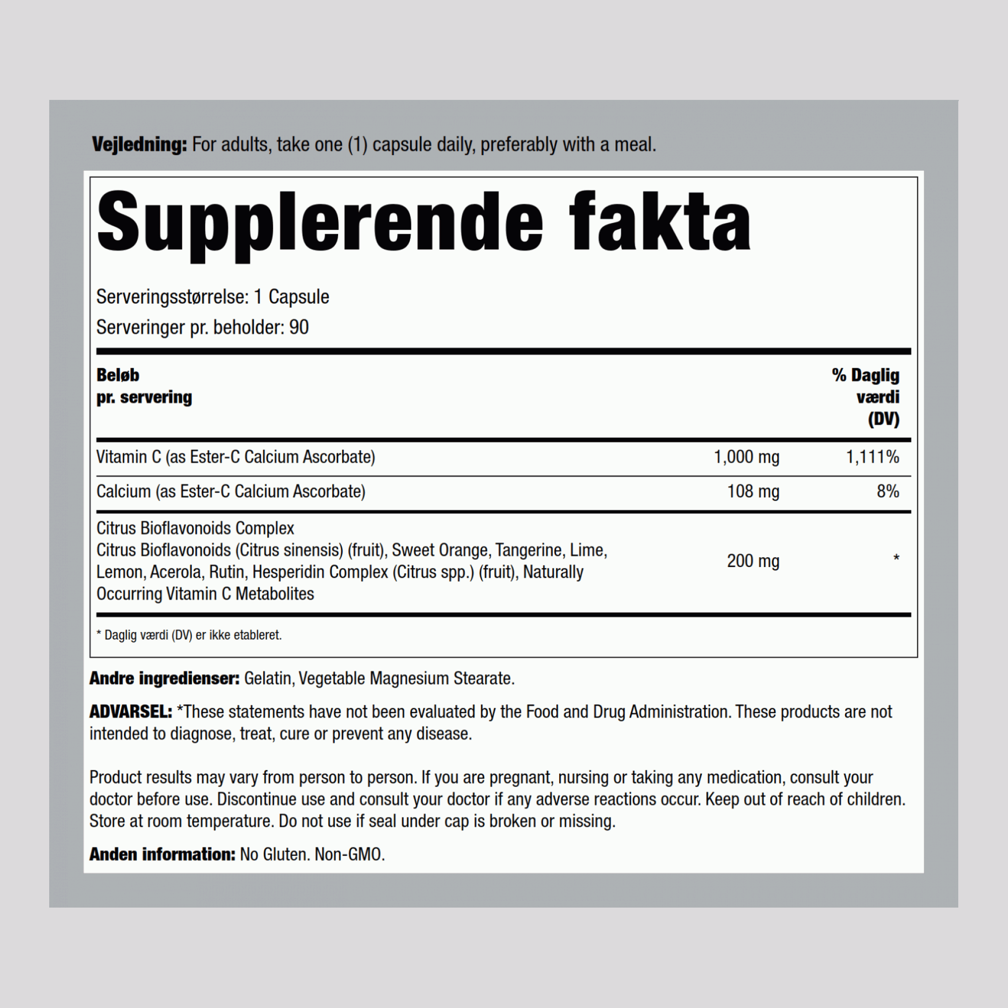 Ester C med citrus-bioflavonoider 1000 mg 90 Kapsler     