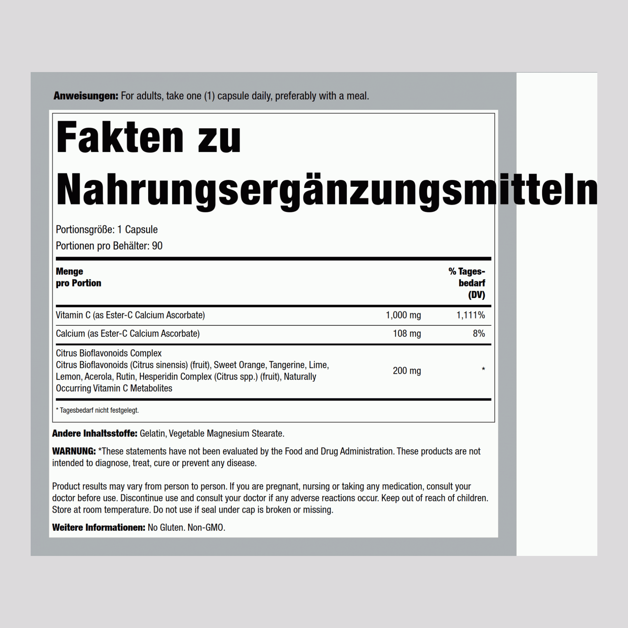 Ester-C mit Zitrus-Bioflavonoiden 1000 mg 90 Kapseln     