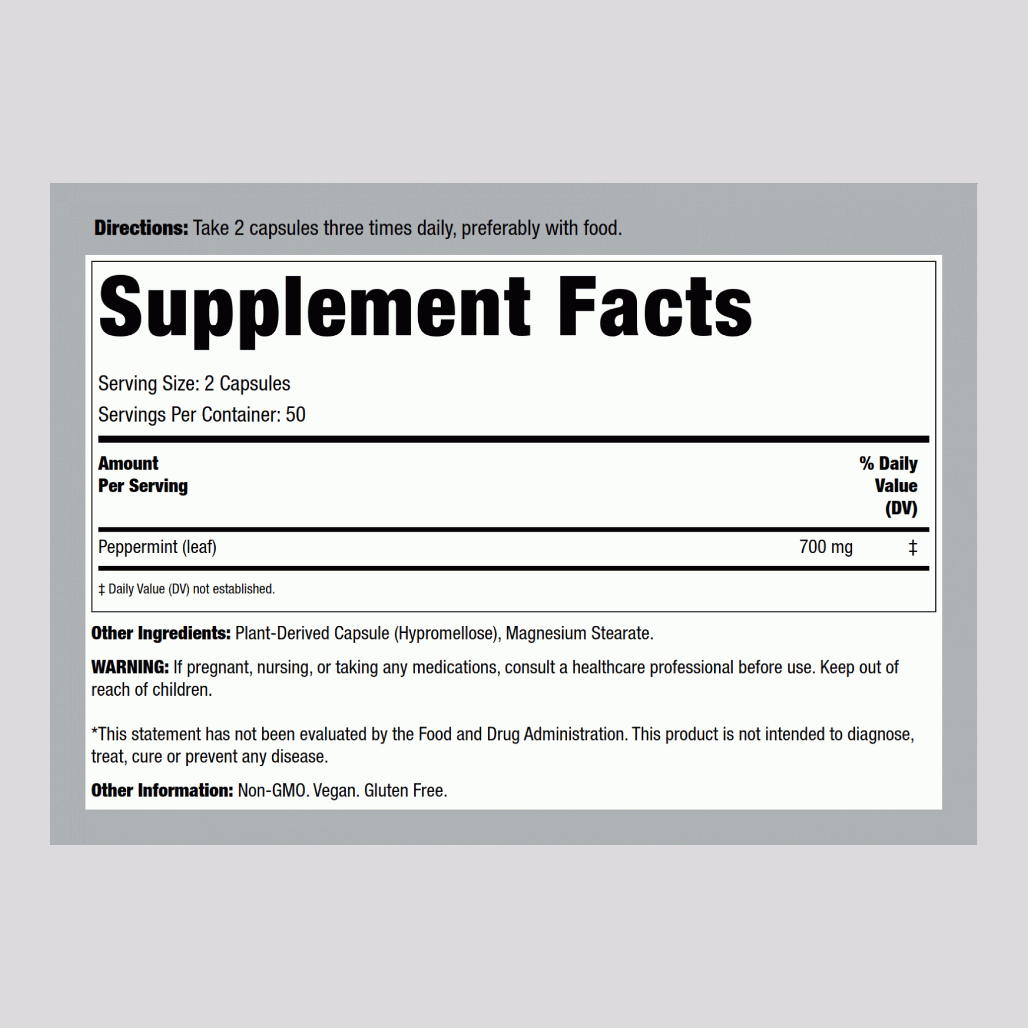 薄荷葉膠囊 700 毫克 (每份) 100 素食專用膠囊     