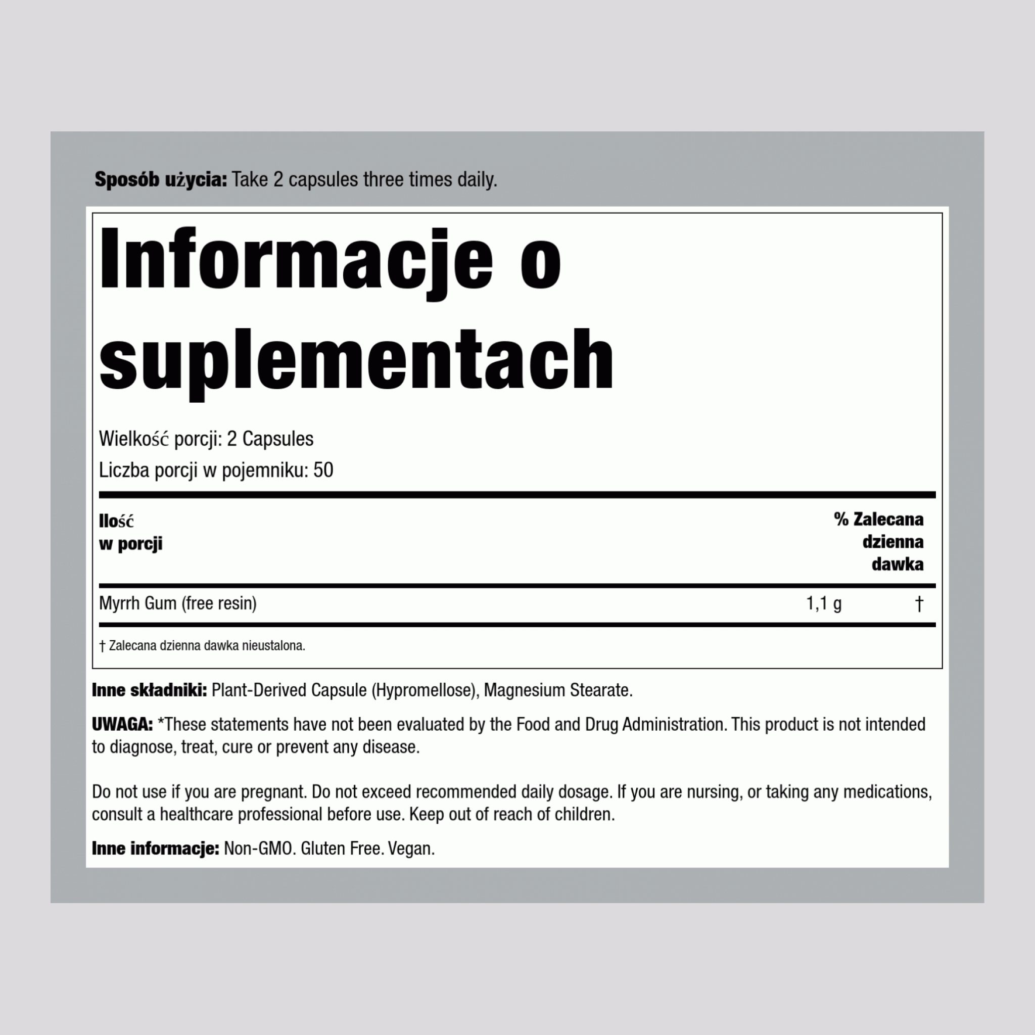 Guma Myrrh  1100 mg (na porcję) 100 Kapsułki wegetariańskie     
