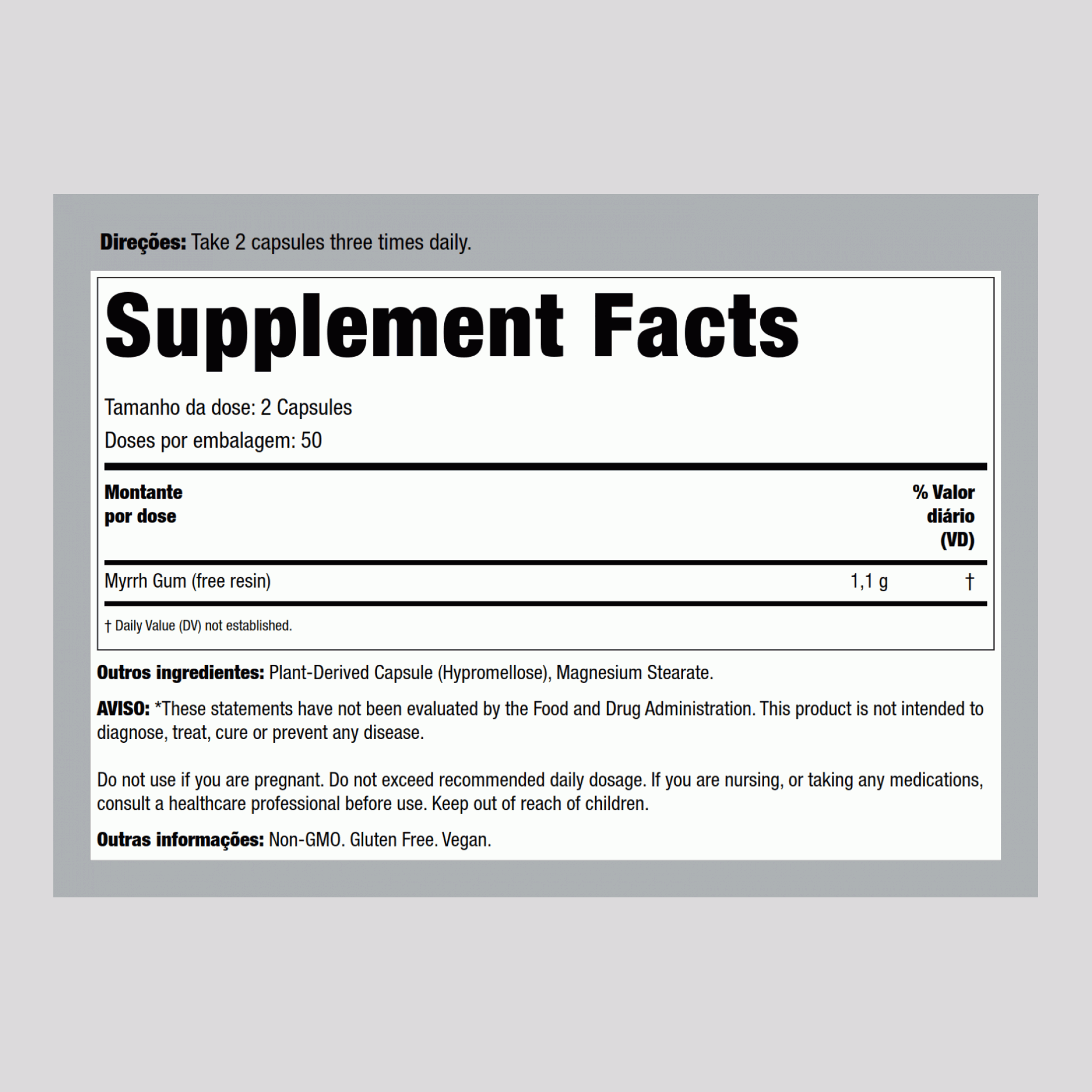 Goma de mirra  1100 mg (por dose) 100 Cápsulas vegetarianas     