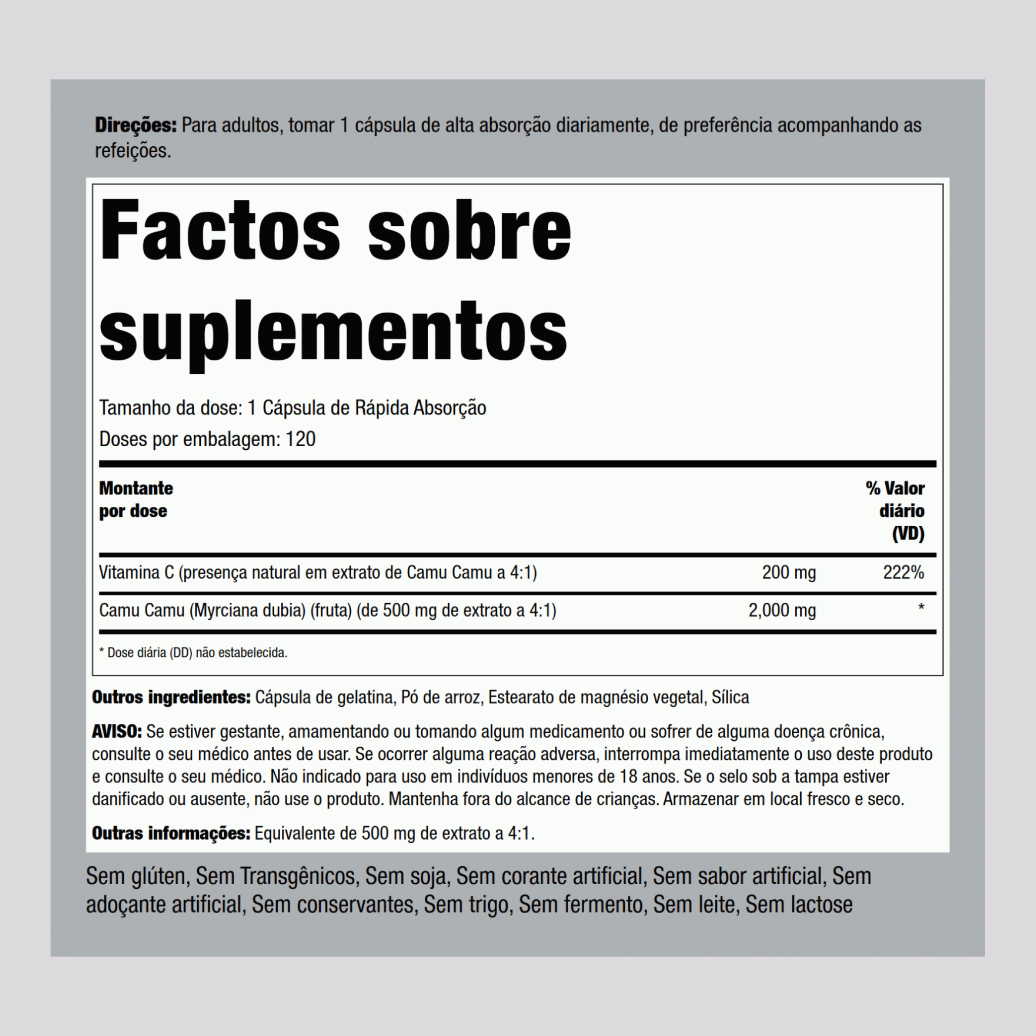 Extrato de camu-camu  2000 mg 120 Cápsulas de Rápida Absorção     