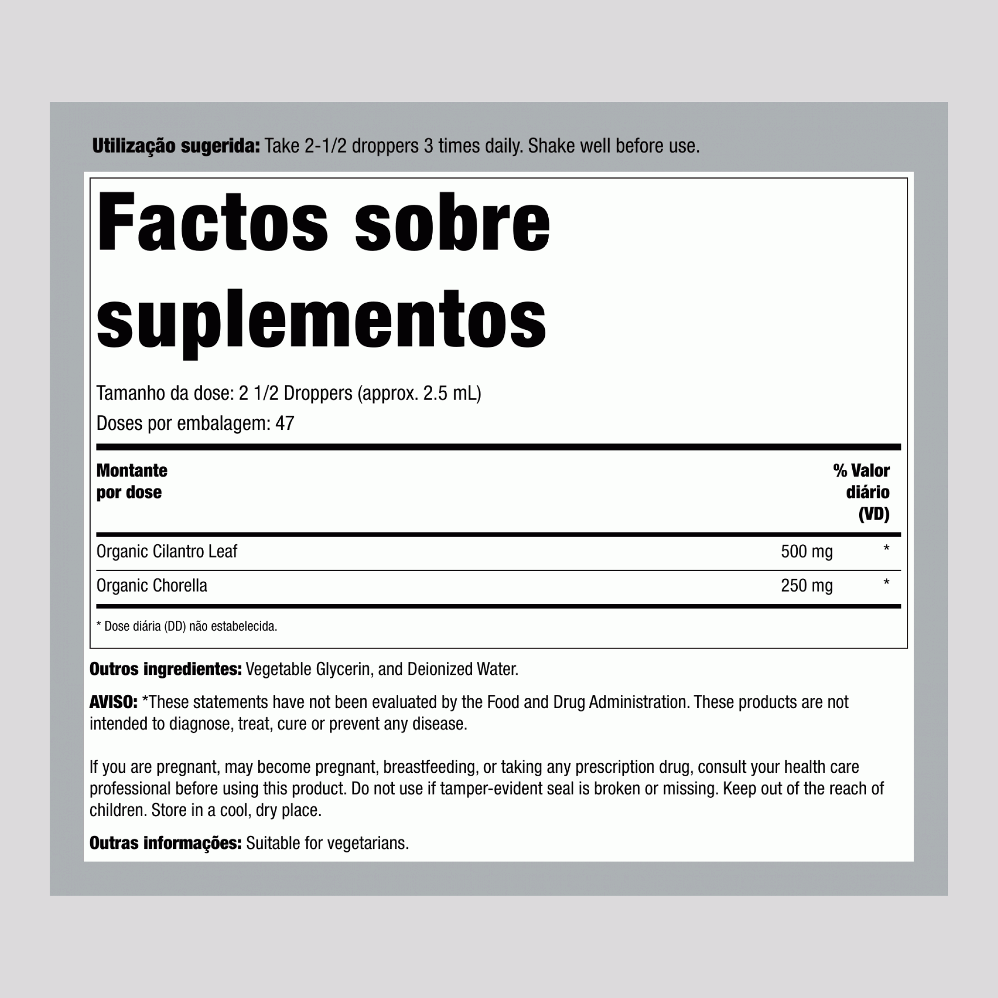 Coentros para desintoxicação de metais com chlorella 4 fl oz 118 ml Frasco conta-gotas    