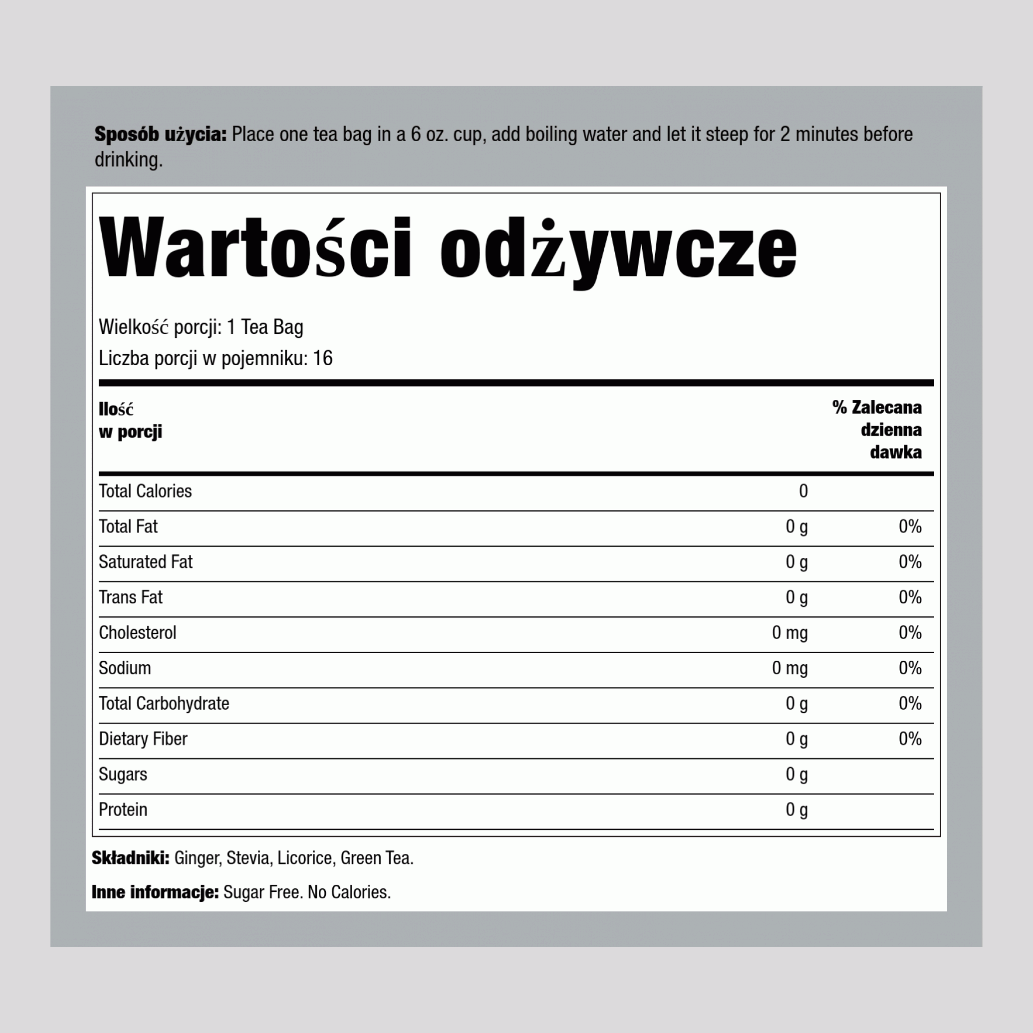 Imbirowa zielona herbata 16 Torebki do herbaty       