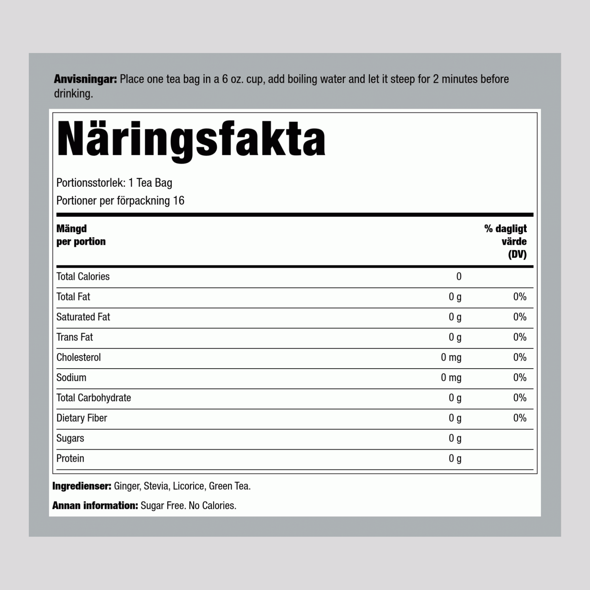 Grönt te med ingefära 16 Tepåsar       