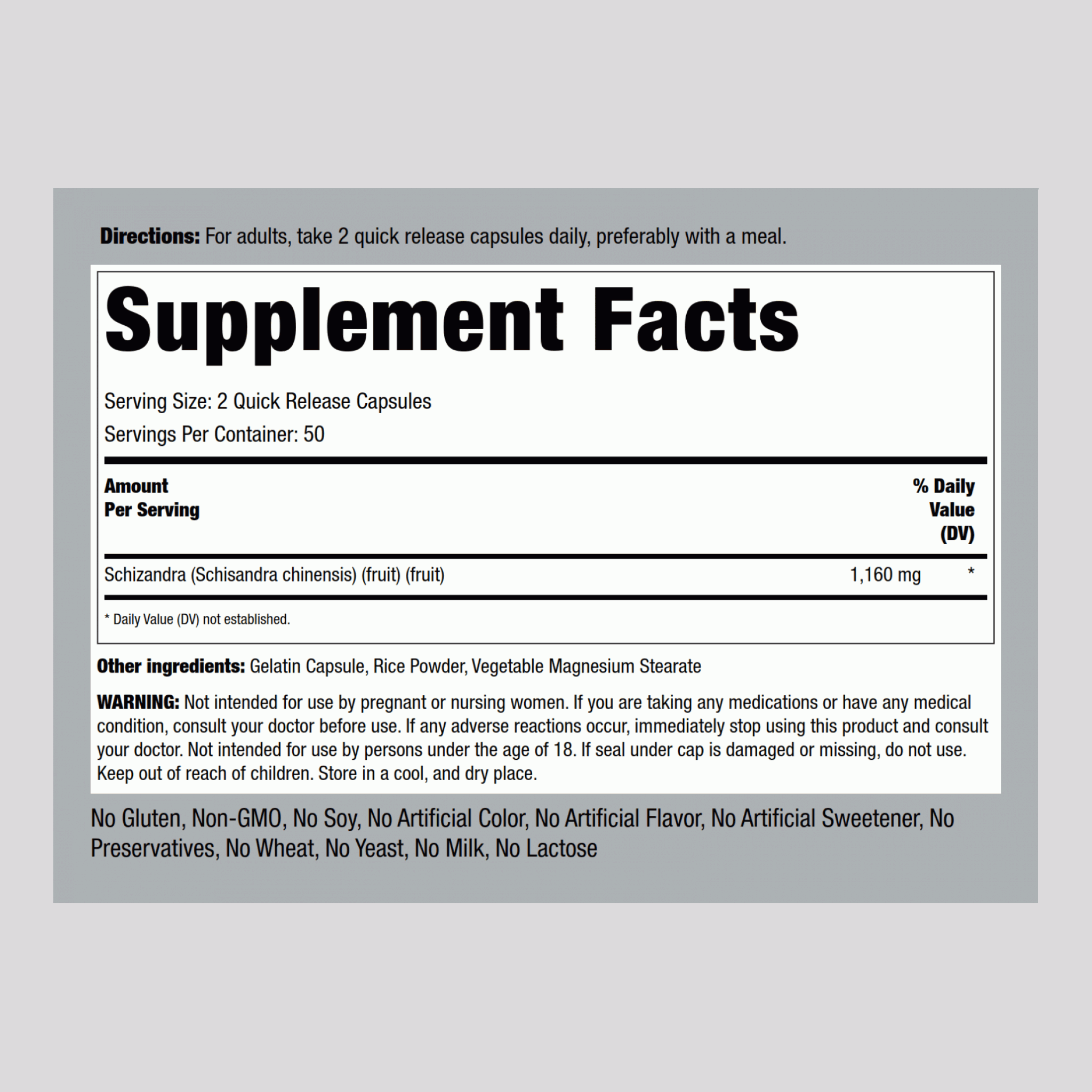 Fruit de Schizandra (baies),  1160 mg (par portion) 100 Gélules à libération rapide