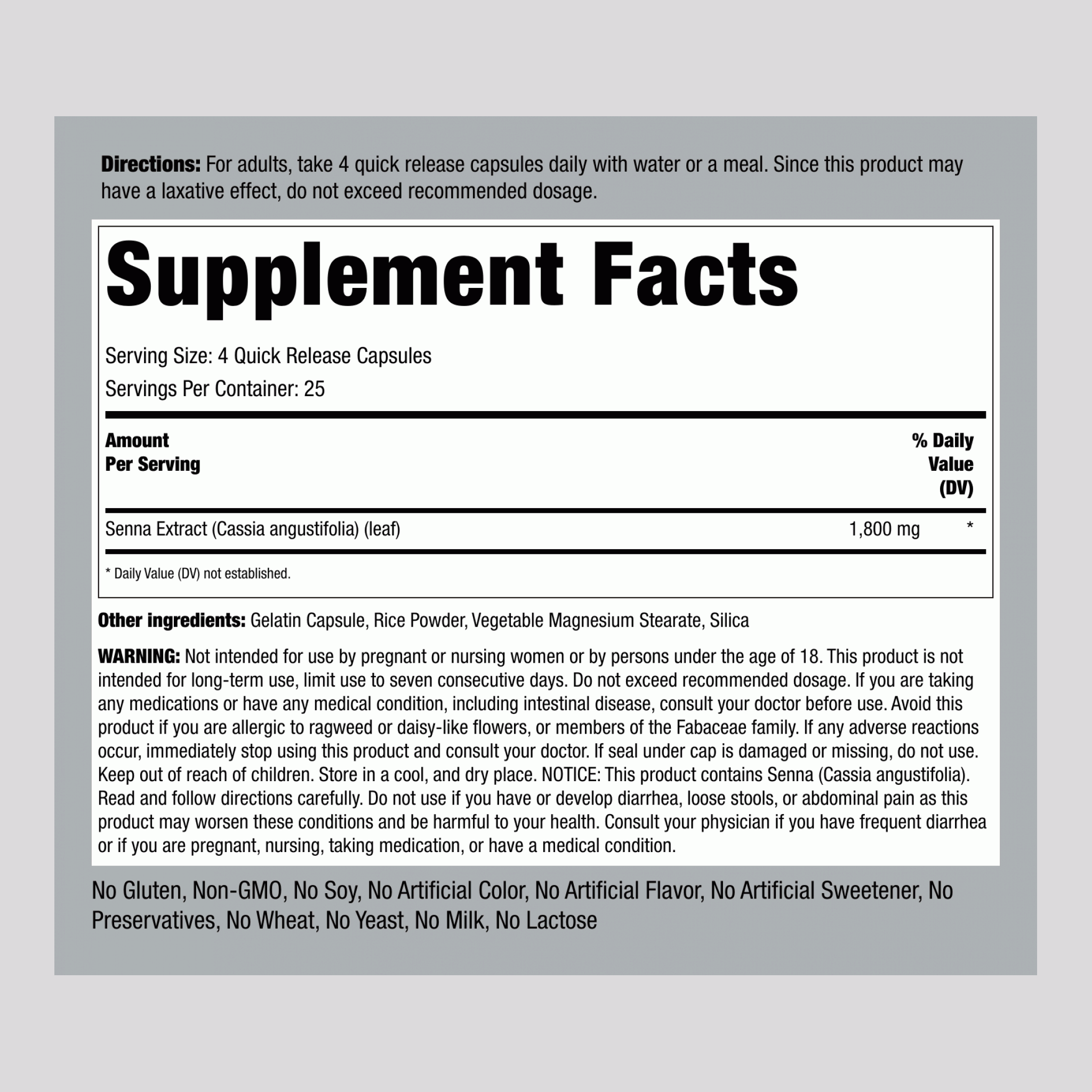 番瀉葉膠囊  1800 毫克 (每份) 100 快速釋放膠囊     