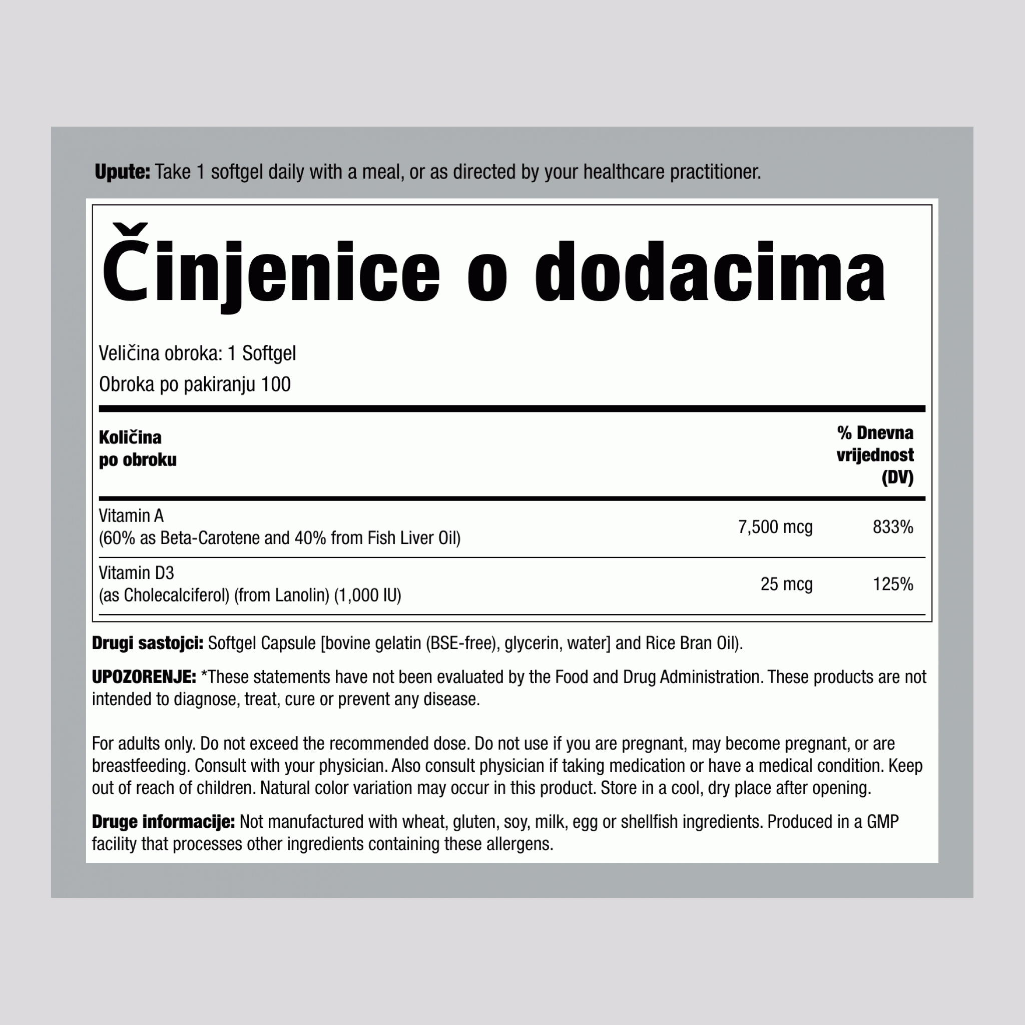 Ultra vitamin A i D3 25000/1000 25,000/1,000 IU 100 Mekane kapsule     