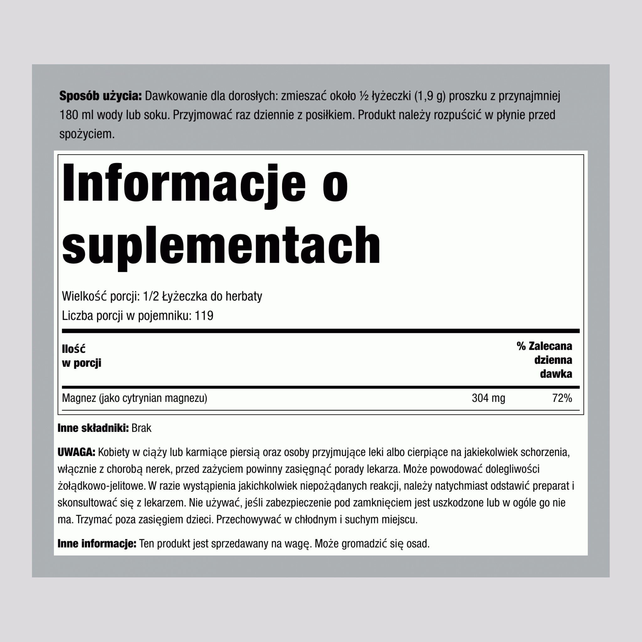Cytrat magnezu w proszku 8 uncja 227 g Butelka    