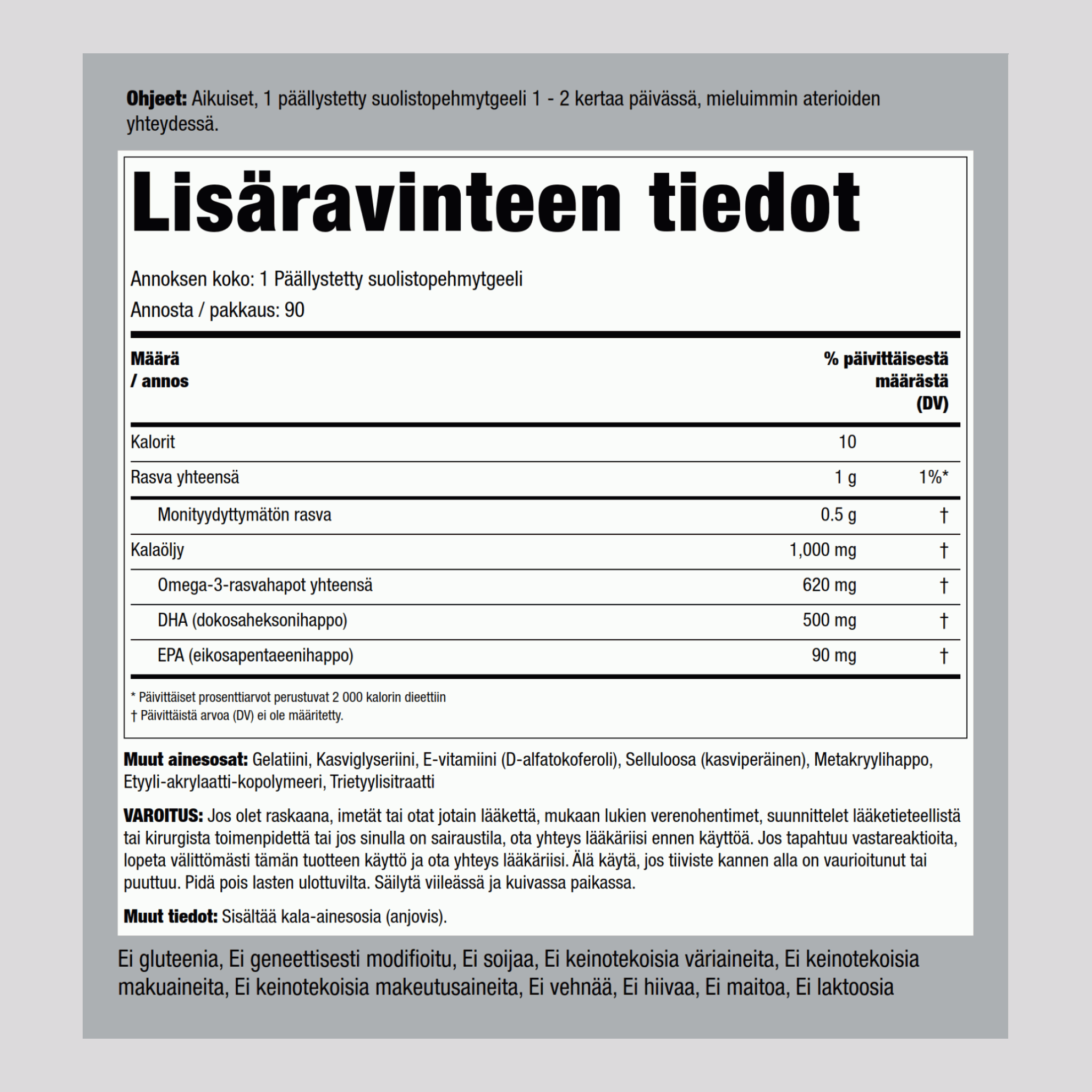 DHA suolistoliukoinen 500 mg 90 Pikaliukenevat geelit     