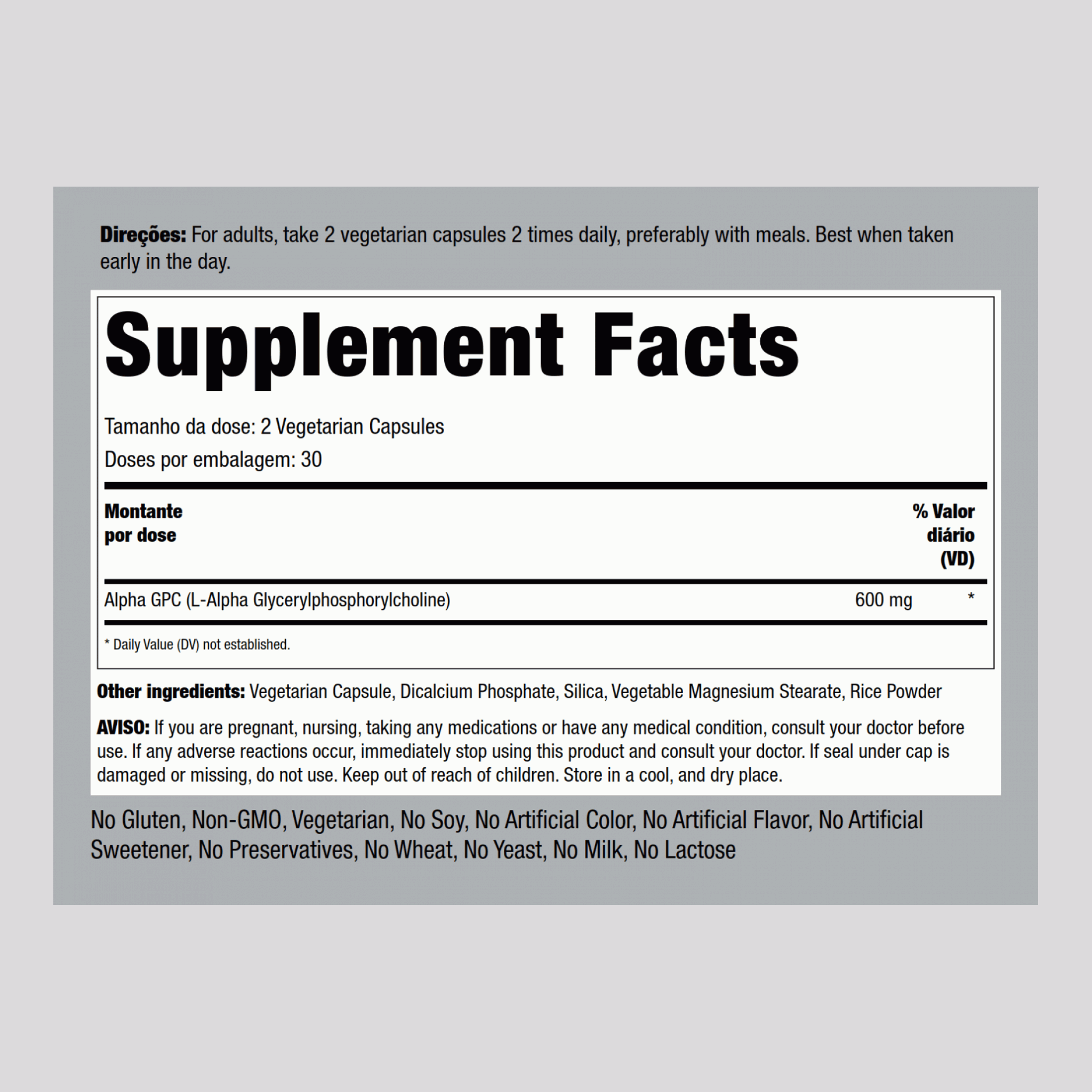 Alpha GPC  300 mg 60 Cápsulas vegetarianas     