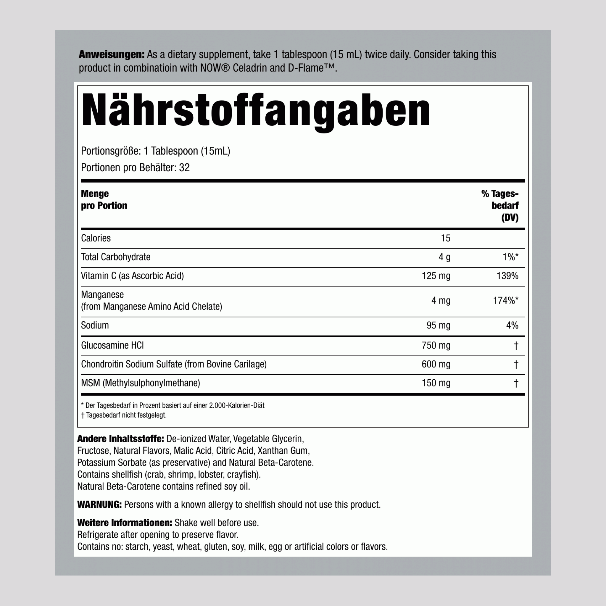 Flüssiges Glucosamin/Chondroitin/MSM 16 fl oz 473 ml Flasche    