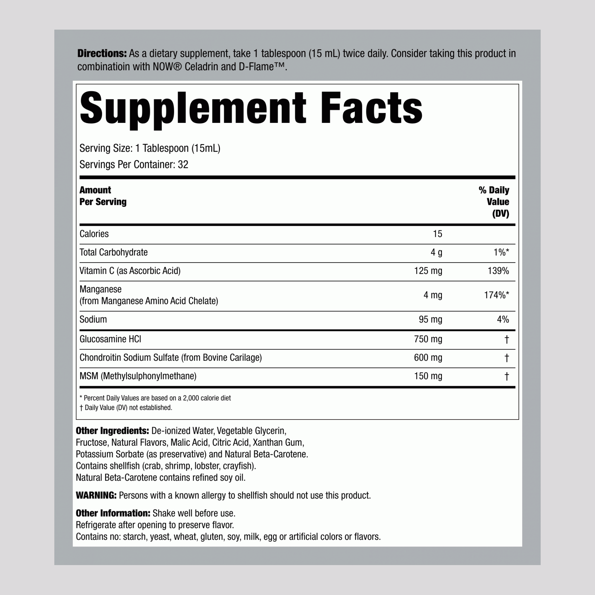 Liquid Glucosamine/Chondroitin /MSM, 16 fl oz (473 mL) Bottle