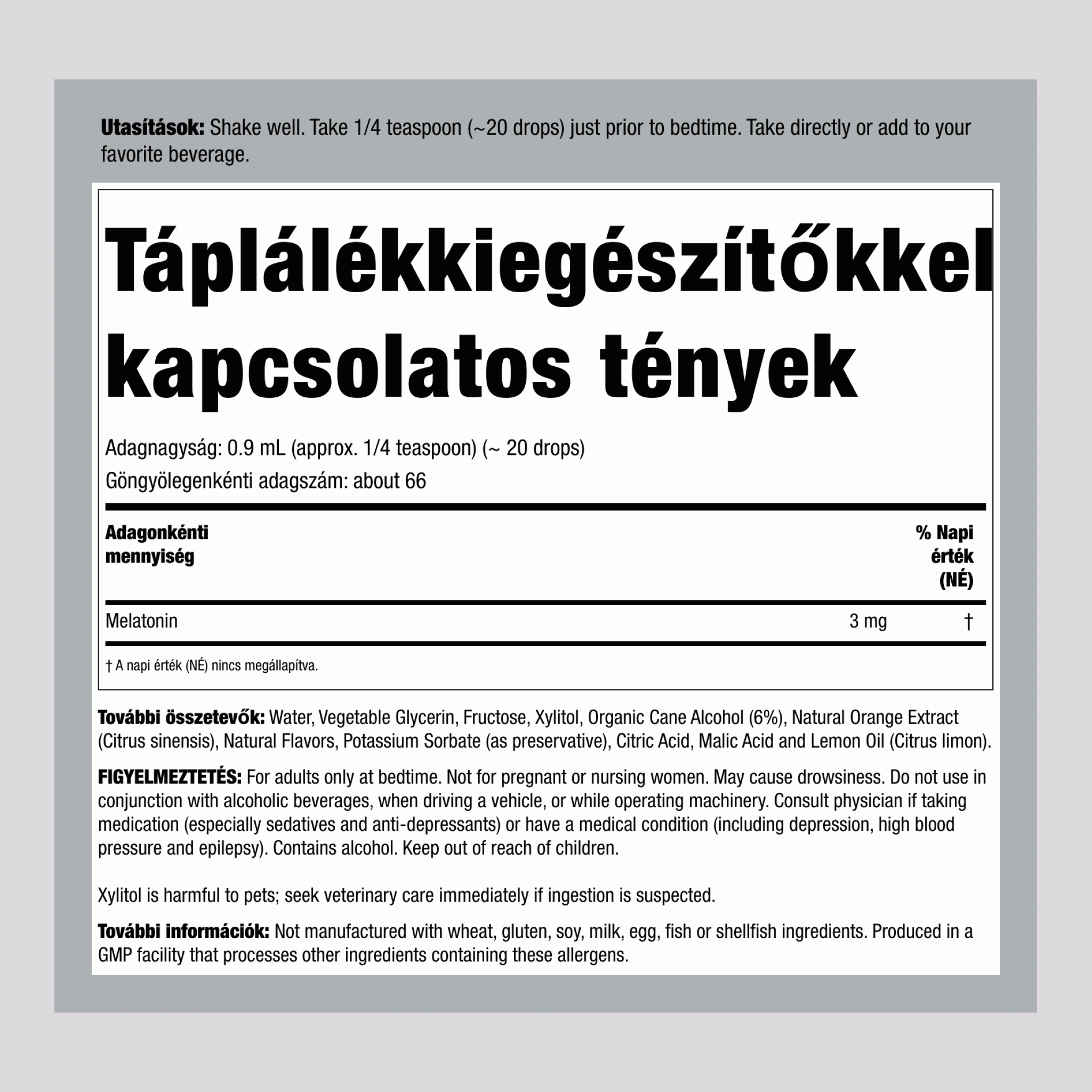 Folyékony melatonin 3 mg 2 fl oz 59 ml Cseppentőpalack    