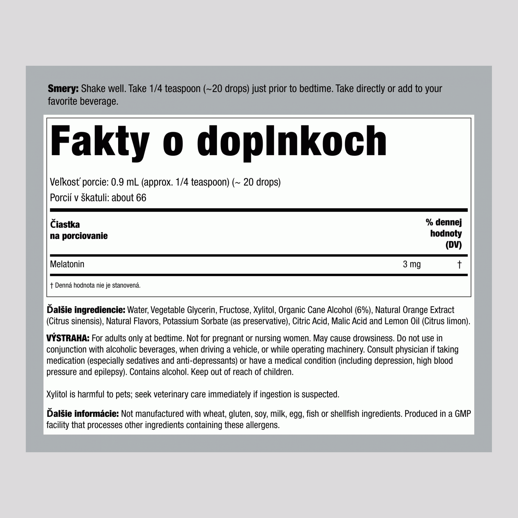 Tekutý melatonín 3 mg 2 fl oz 59 ml Fľaša na kvapkadlo    