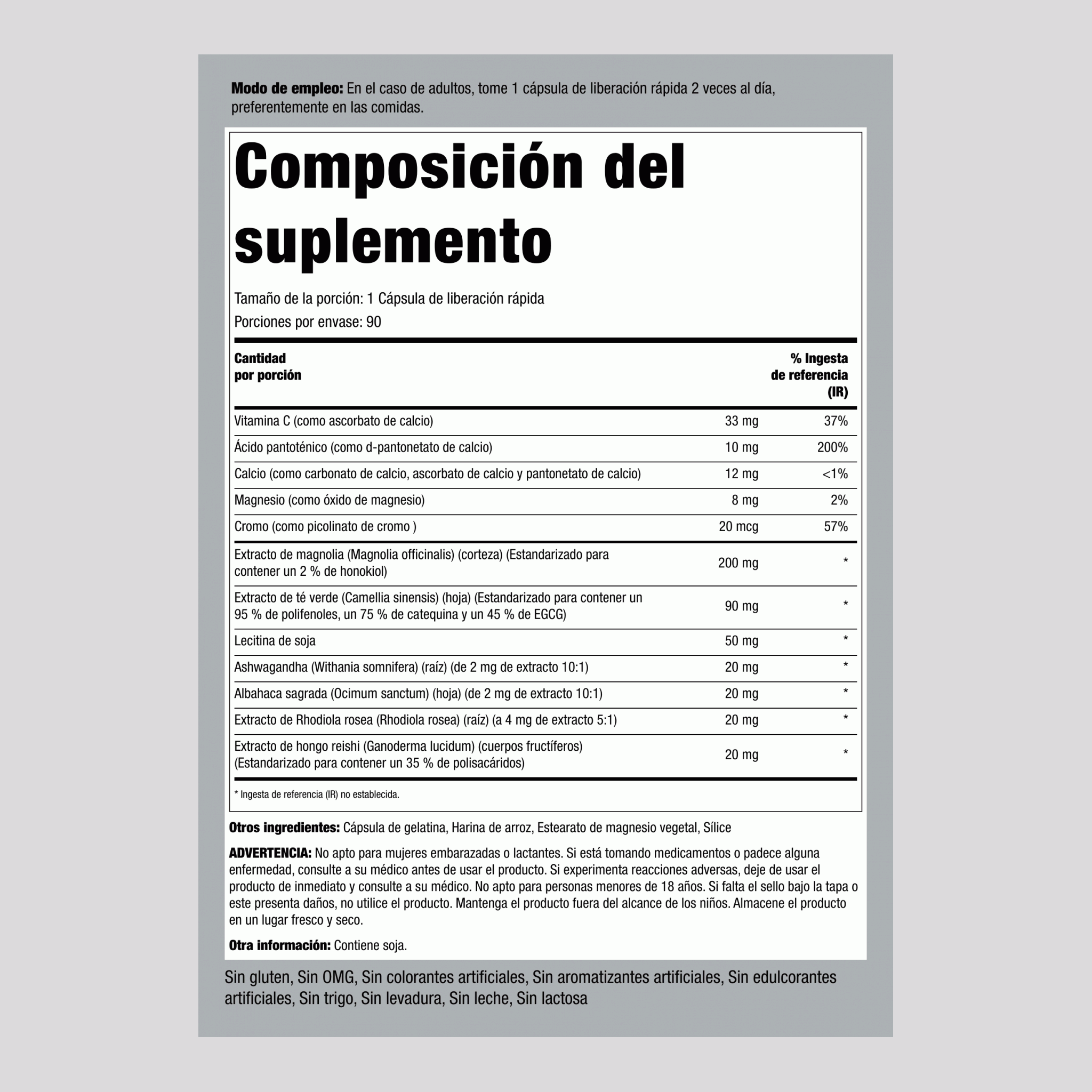 Complemento de cortisol, Super 90 Cápsulas de liberación rápida       