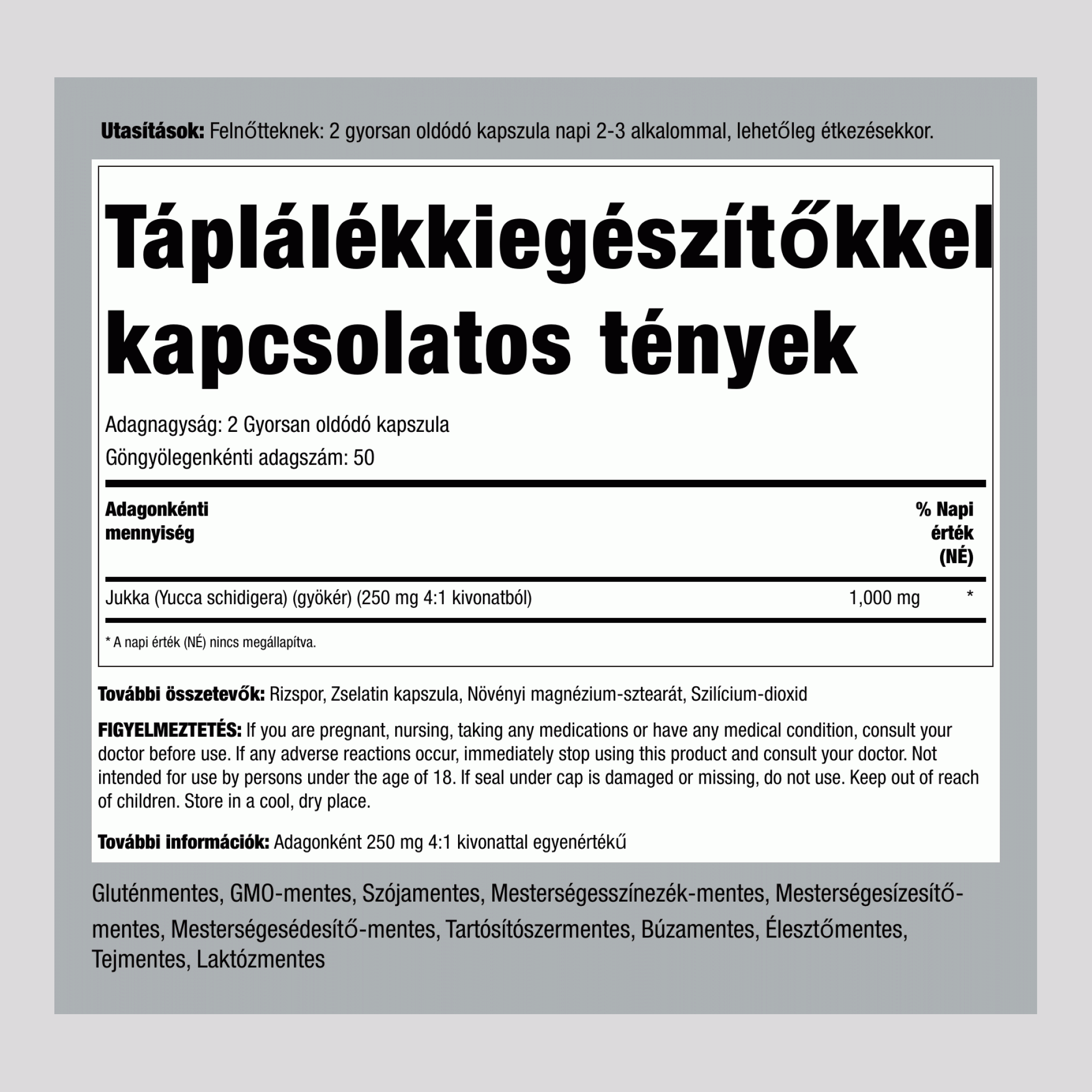 Jukkagyökér  1000 mg (adagonként) 100 Gyorsan oldódó kapszula     