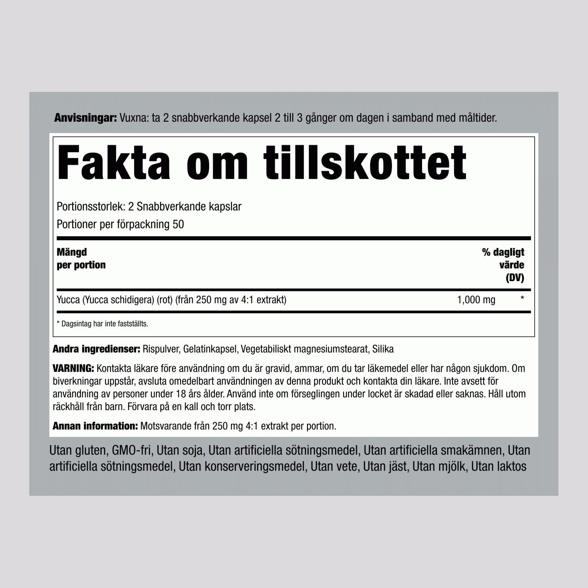 Yucca-rot  1000 mg (per portion) 100 Snabbverkande kapslar     