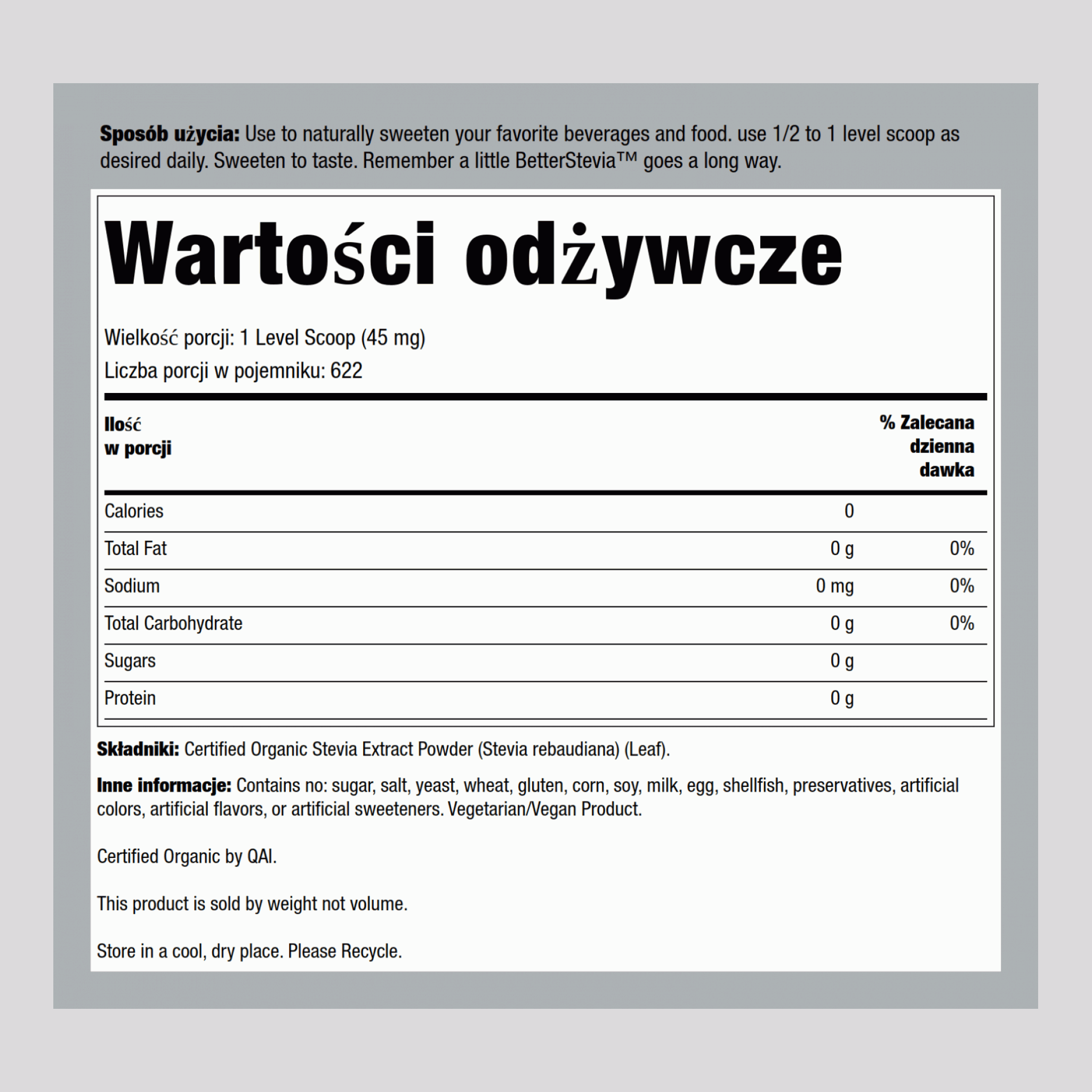 BetterStevia ekstrakt w proszku 1 uncja 28 g Butelka    