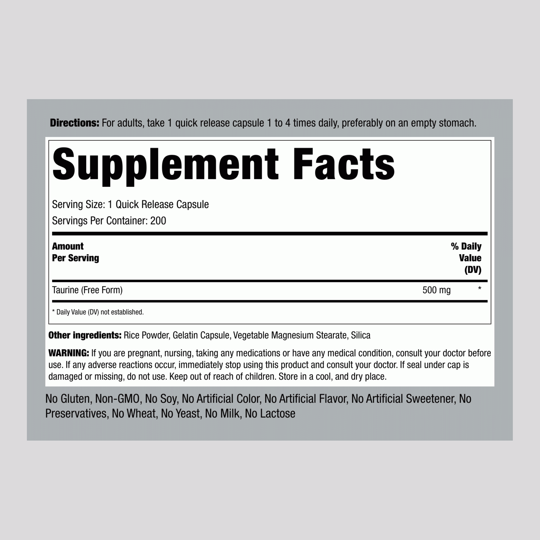 Taurine, 500 mg, 200 Quick Release Capsules, 2  Bottles