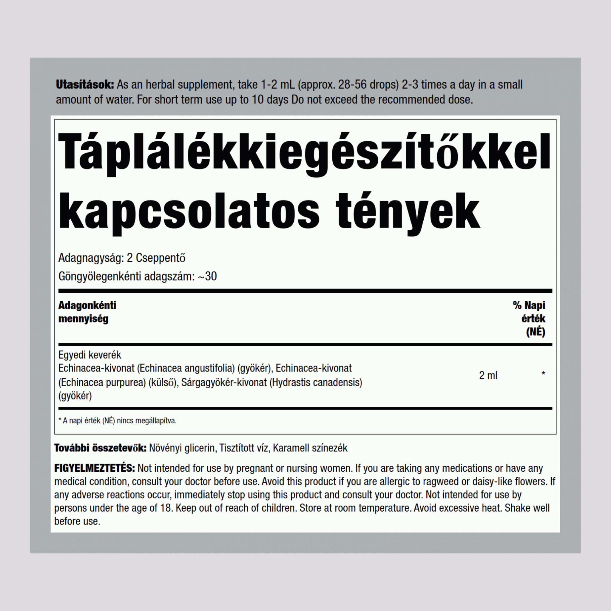 Kasvirág és kanadai aranygyökér glicerit (folyadék), alkoholmentes 2 fl oz 59 ml Cseppentőpalack    