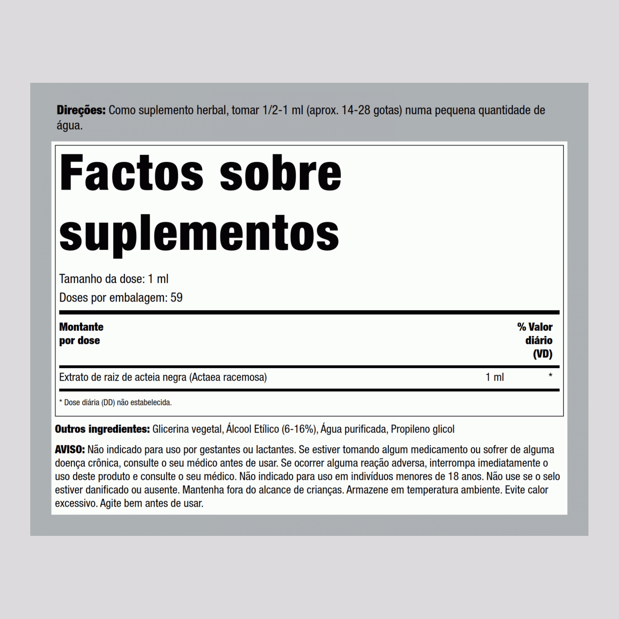 Extrato líquido de raiz de acteia 2 fl oz 59 ml Frasco conta-gotas    