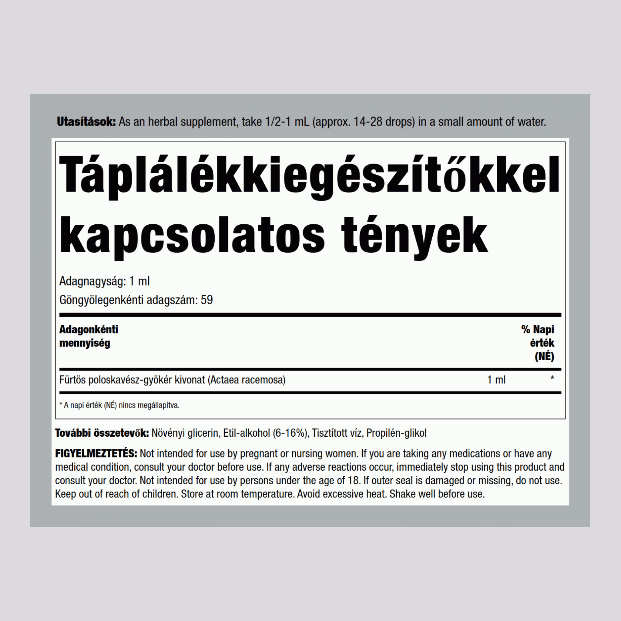 Fekete cohoshgyökérkivonat (folyadék) 2 fl oz 59 ml Cseppentőpalack    