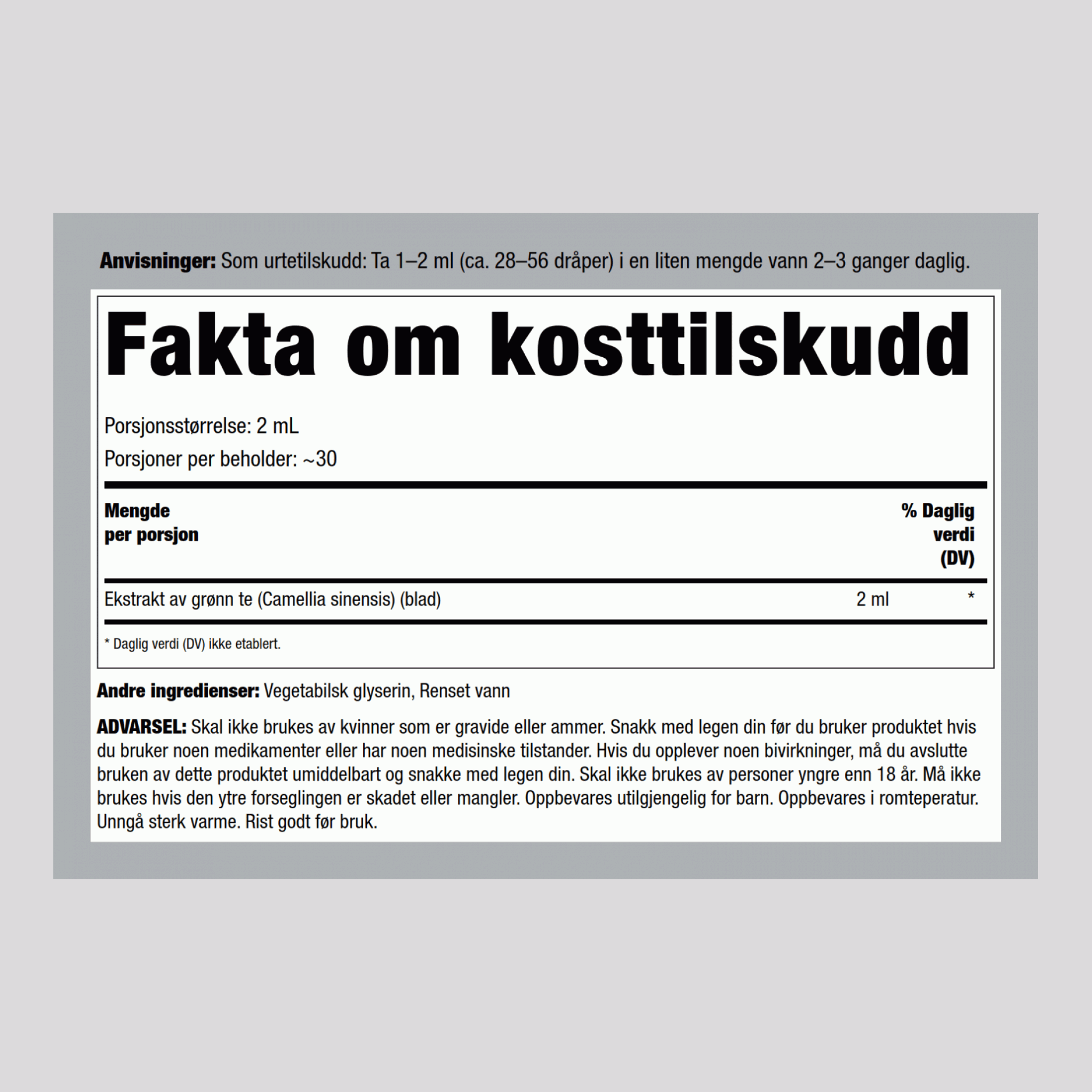 Flytende grønn te-ekstrakt 2 ounce 59 mL Pipetteflaske    